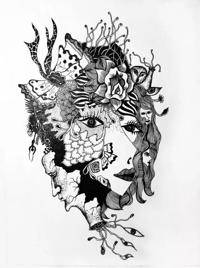 穿越不出个轮回(黑白工笔画)