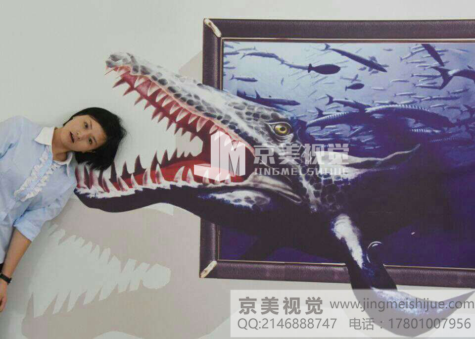 广州手绘3d立体画之【凶恶海鱼】