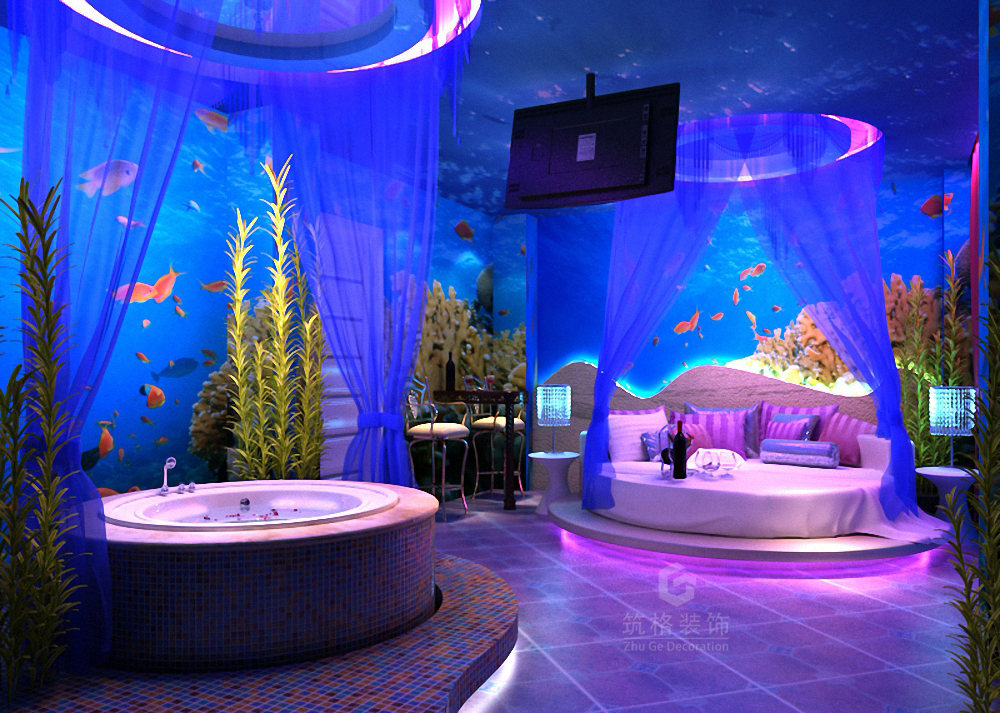 海底世界主题房间-成都主题艺术酒店设计装修效果图-筑格装饰公司案例