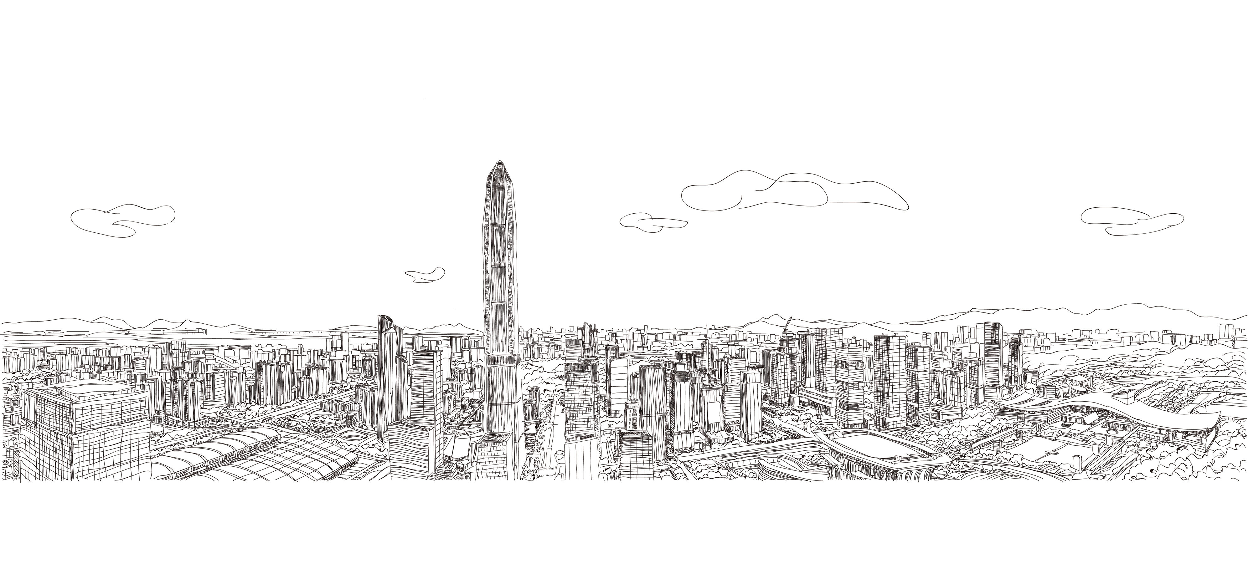 手绘深圳城市建筑群