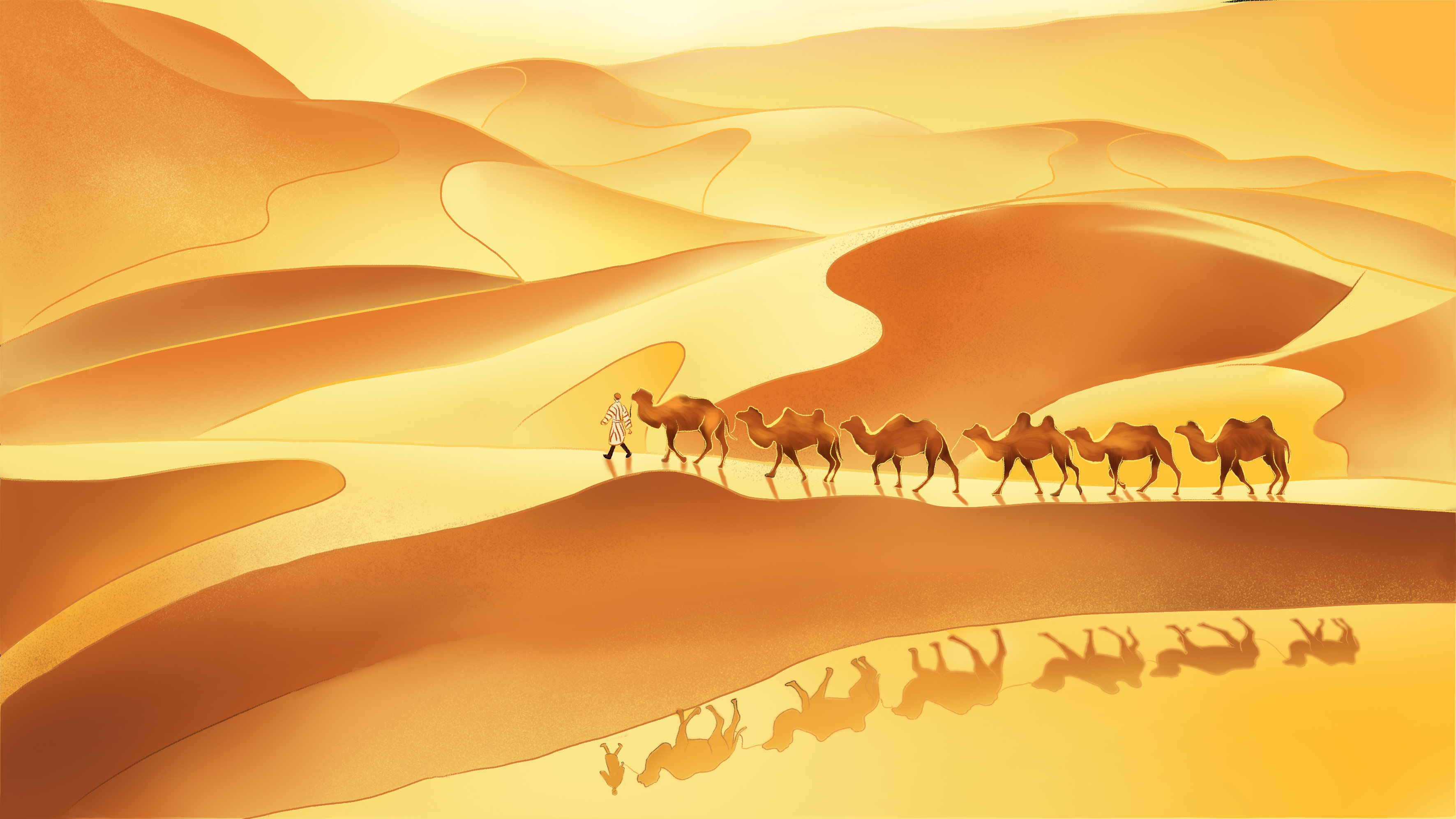 敦煌沙漠骆驼丝绸之路插画