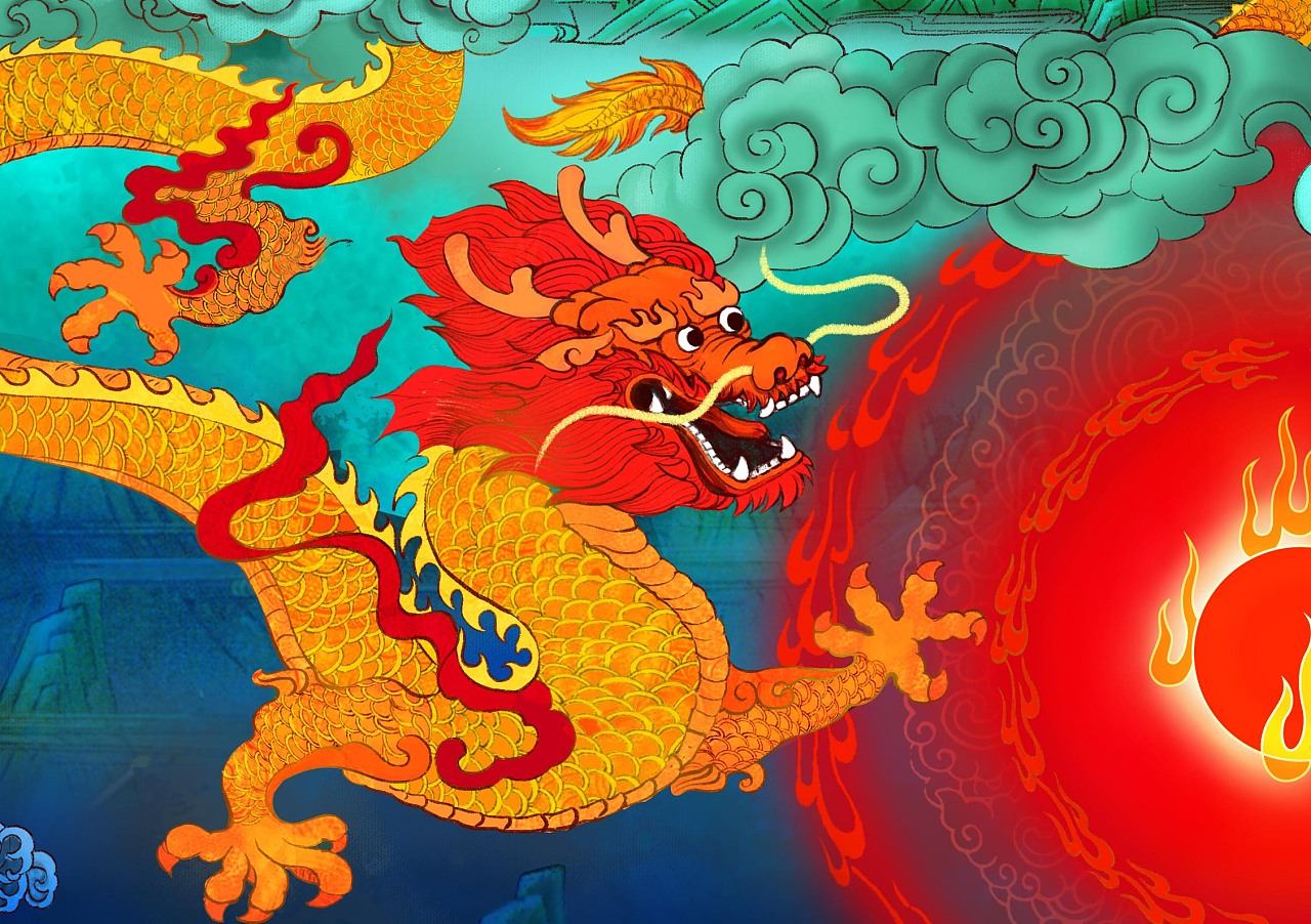 二龙戏珠壁画创作