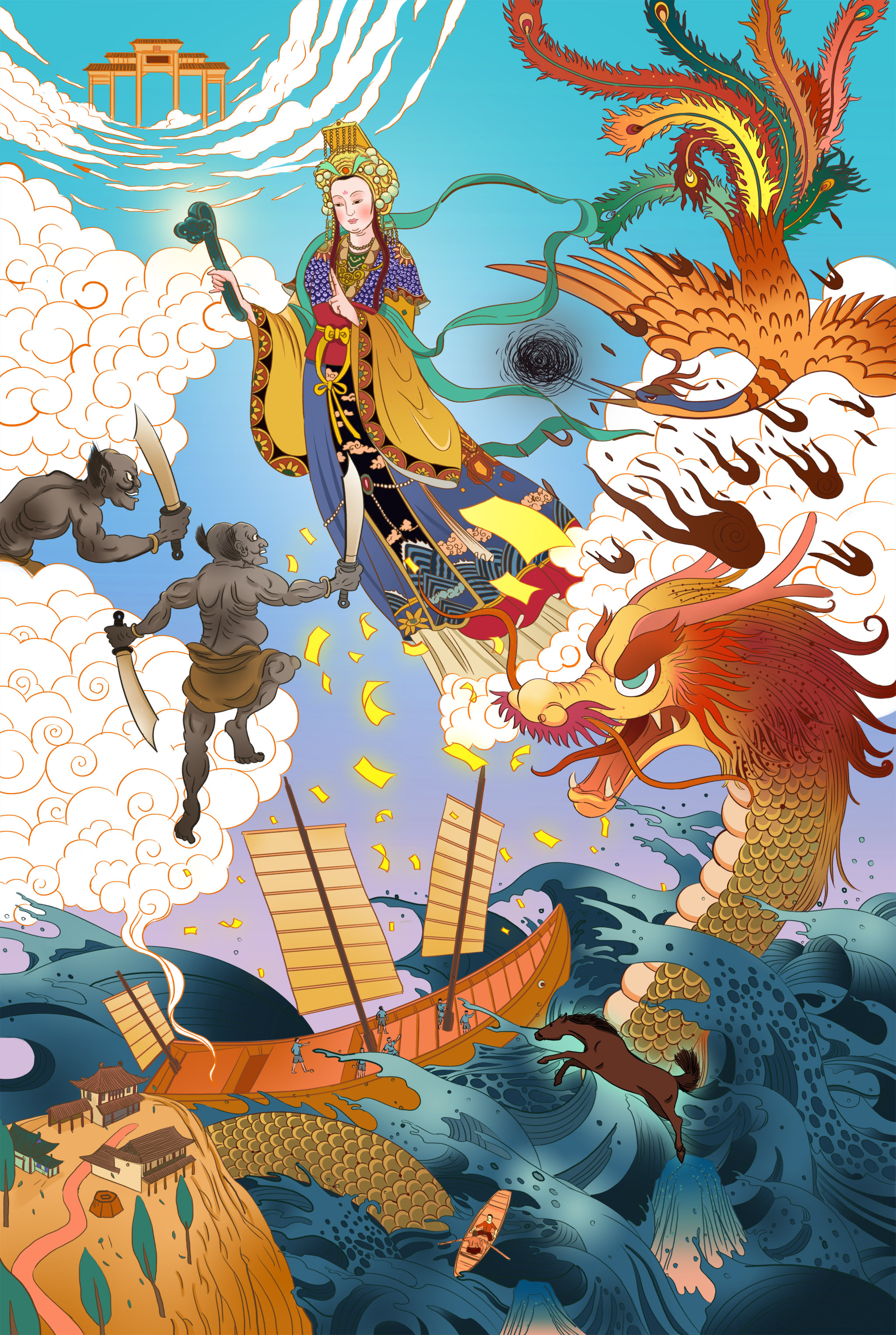 中国传统神话人物古装插画