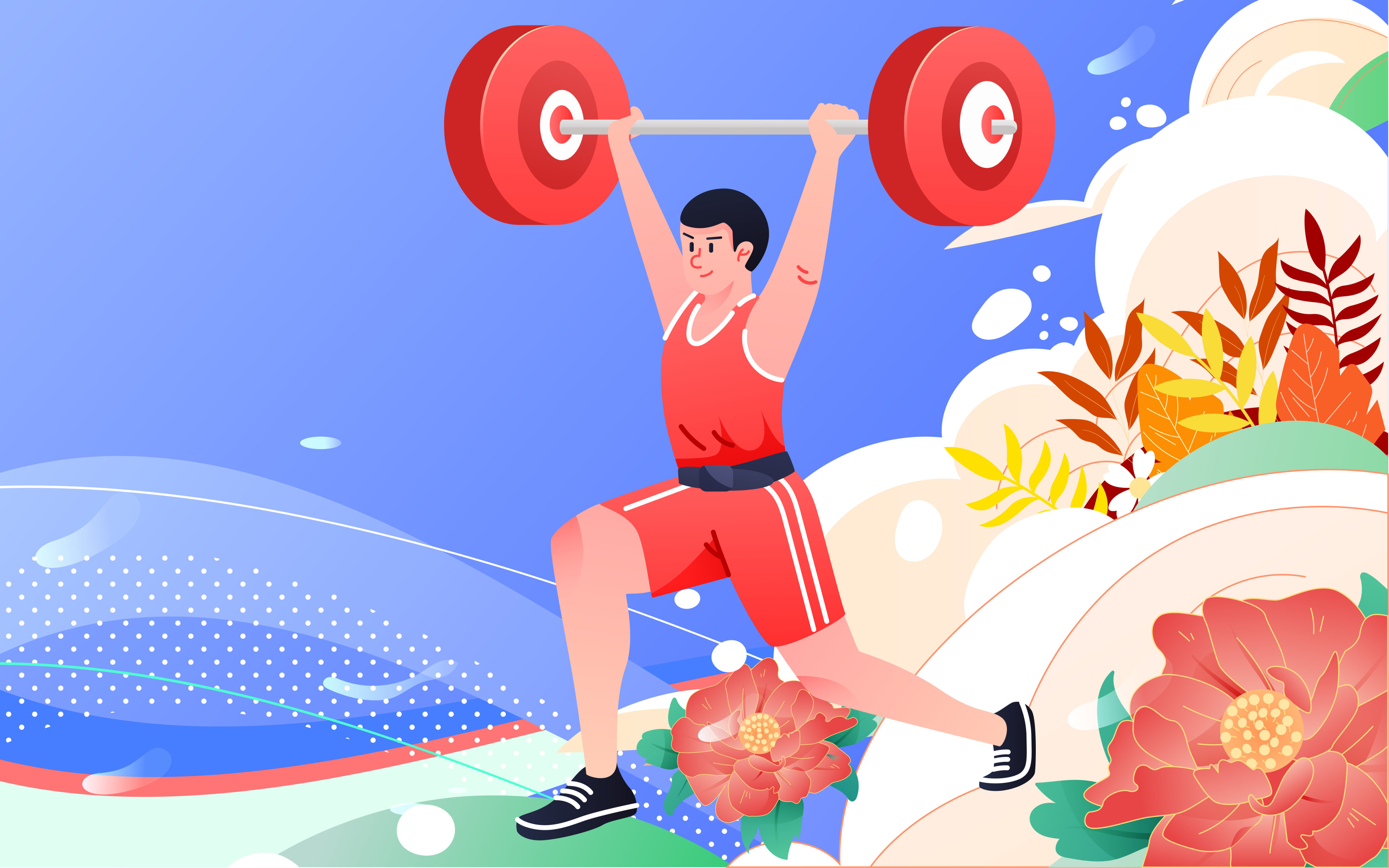 举重比赛奥运会运动员力量健身训练海报插画