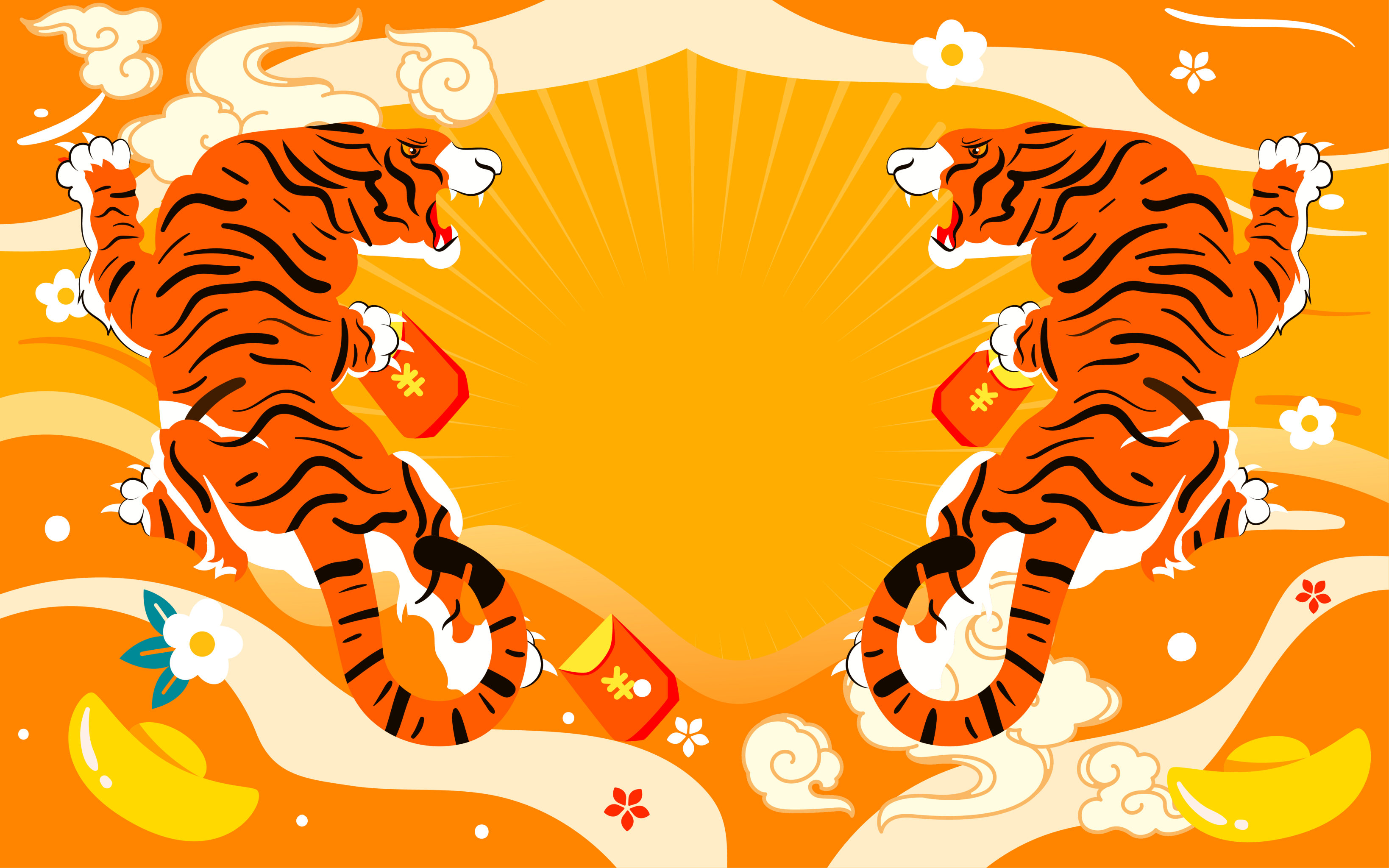虎年春节传统节日插画2022新年老虎海报