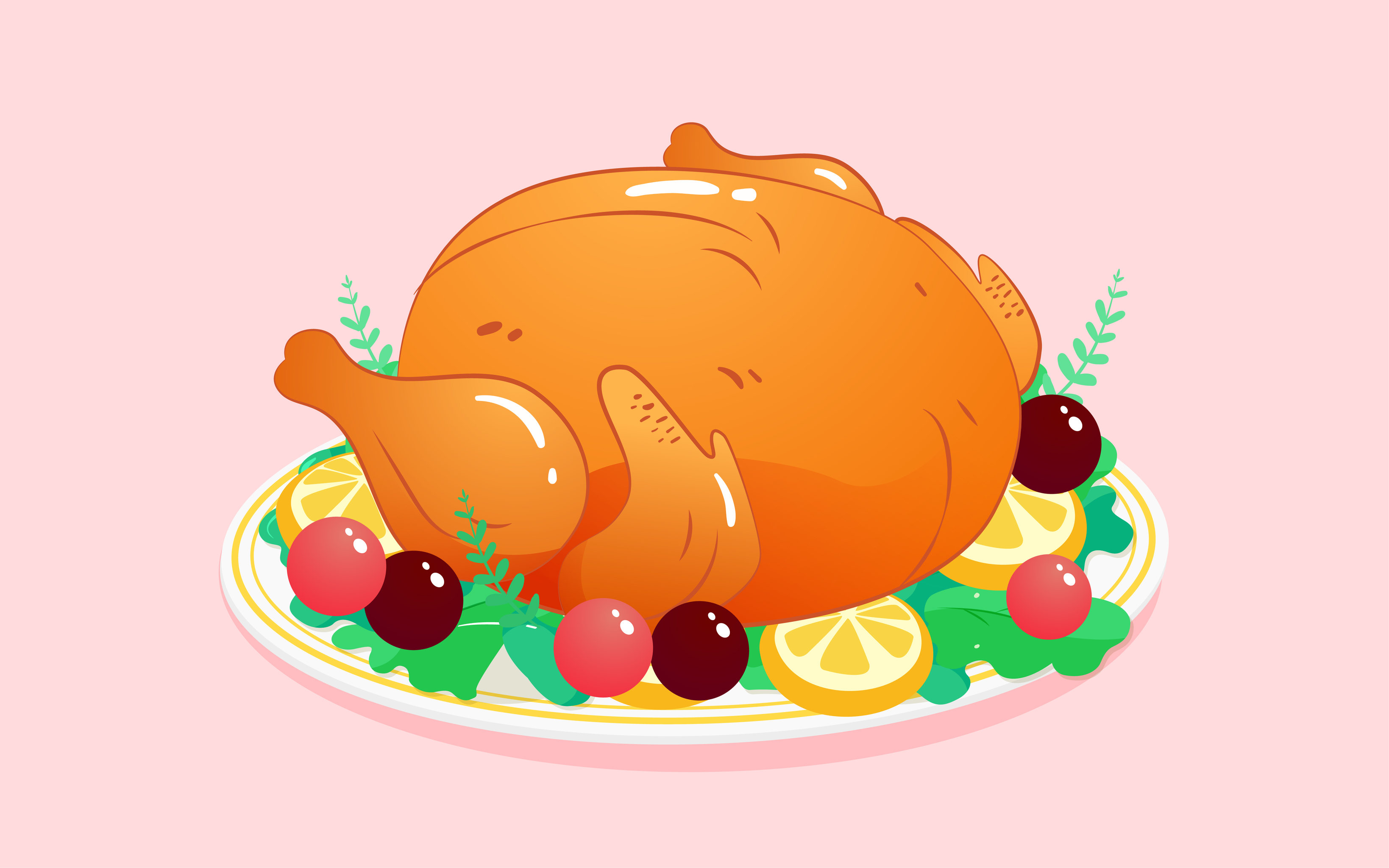 感恩节火鸡食物插画温暖晚餐美味菜肴海报