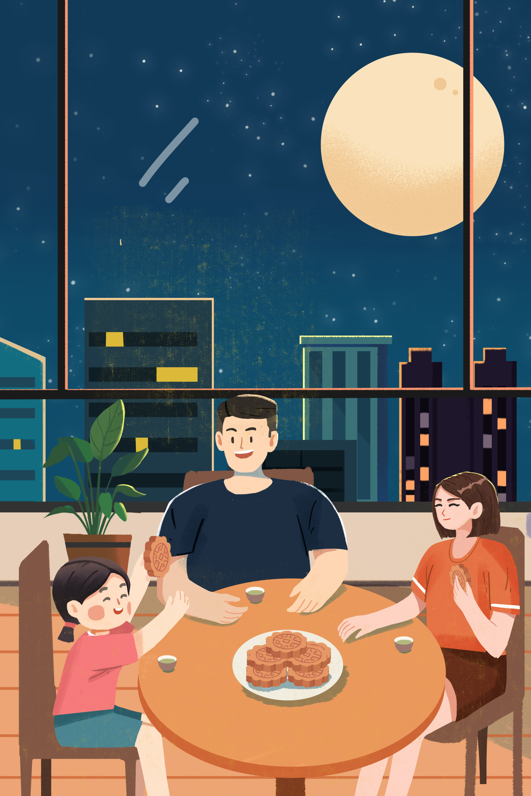 中秋节一家人团圆吃月饼