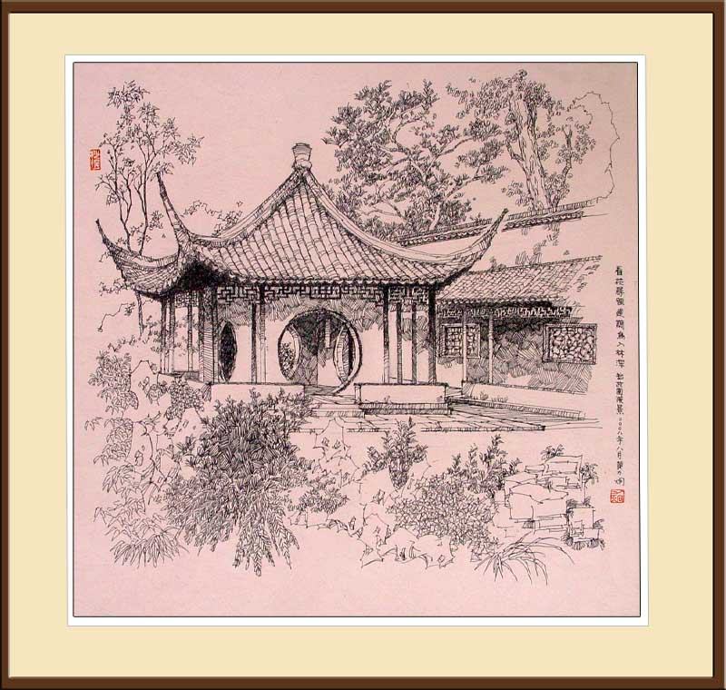 钢笔手绘中国古建园林