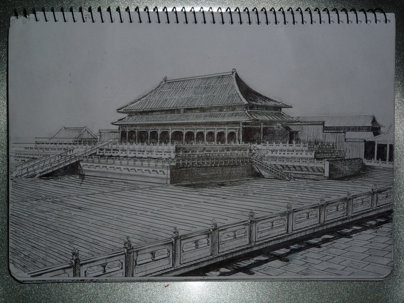 古建筑钢笔画
