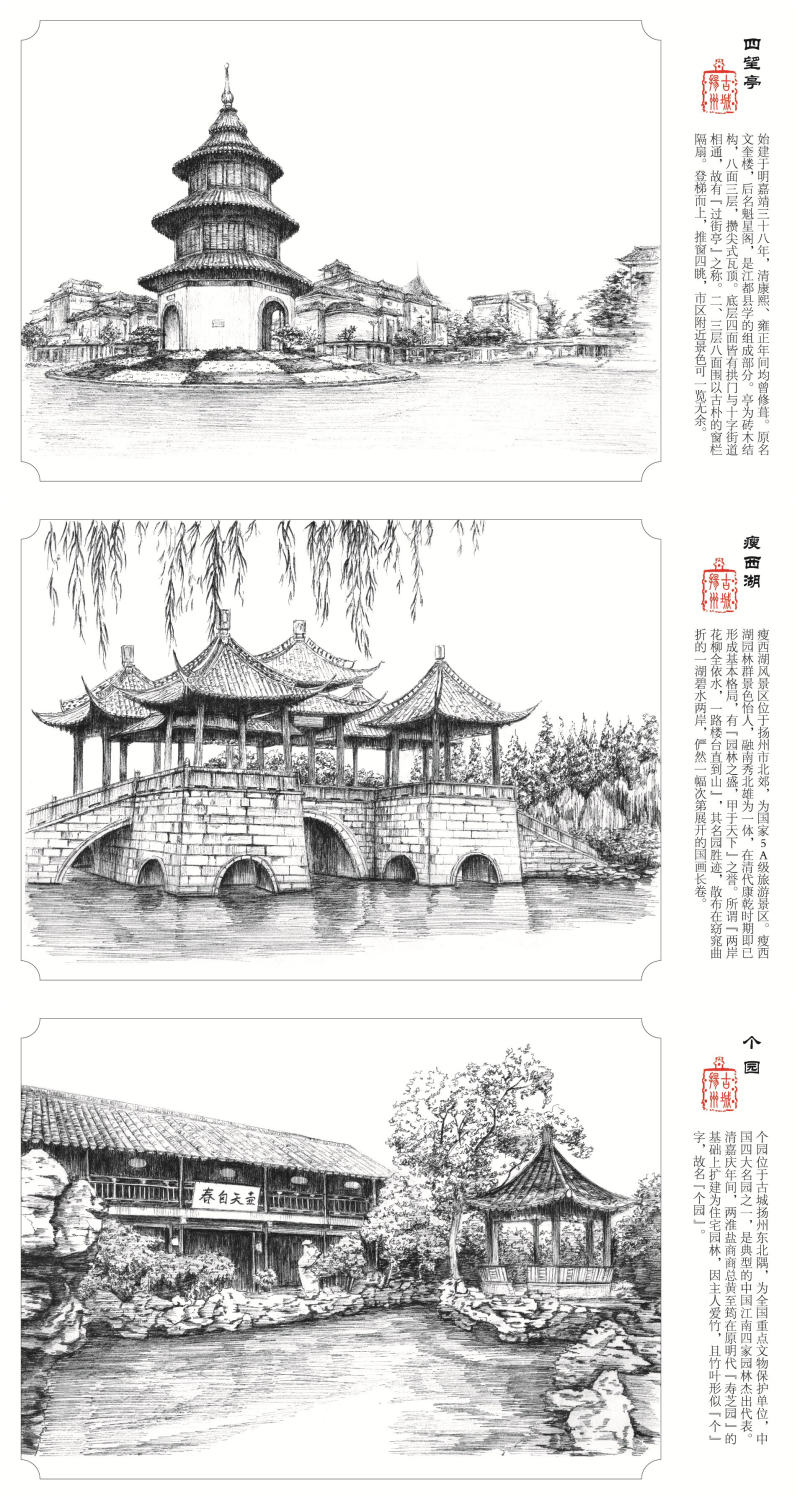 古城扬州 手绘明信片