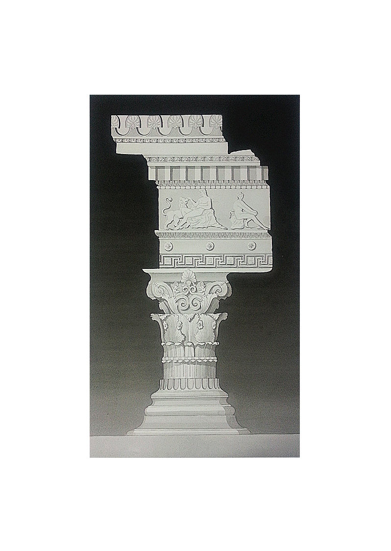 古希腊柱式水墨渲染