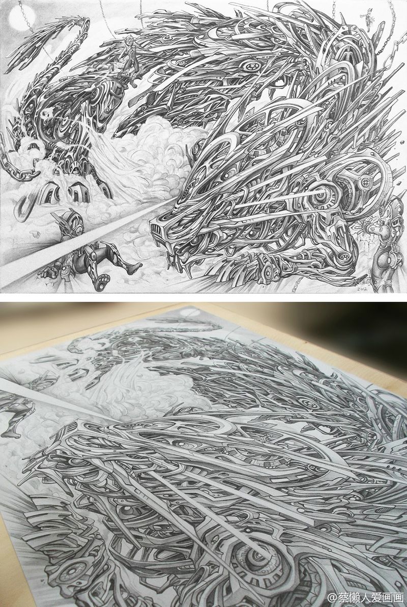 2012至2014断断续续画的龙生九子自己风格的机械版.