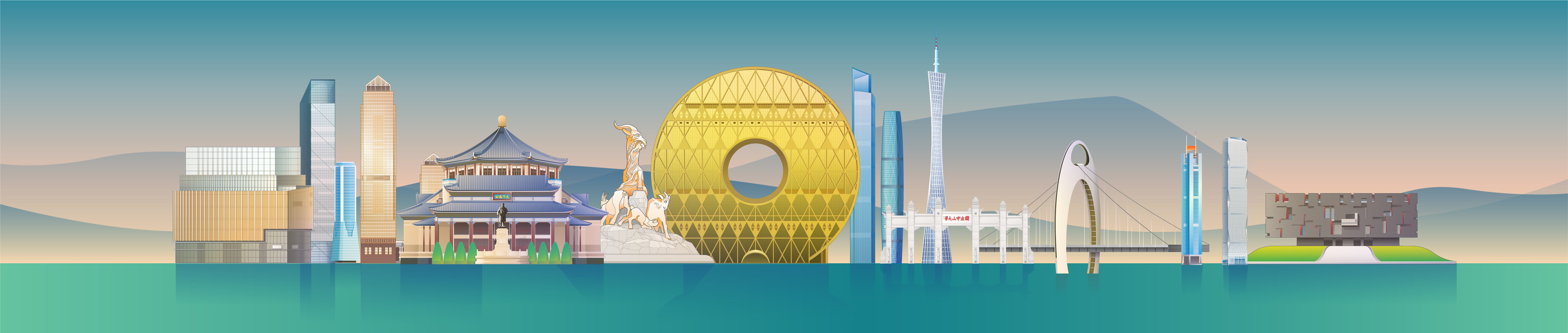 广东省广州城市地标建筑景观天际线插画 - nero郭长庚 - 原创作品 - 