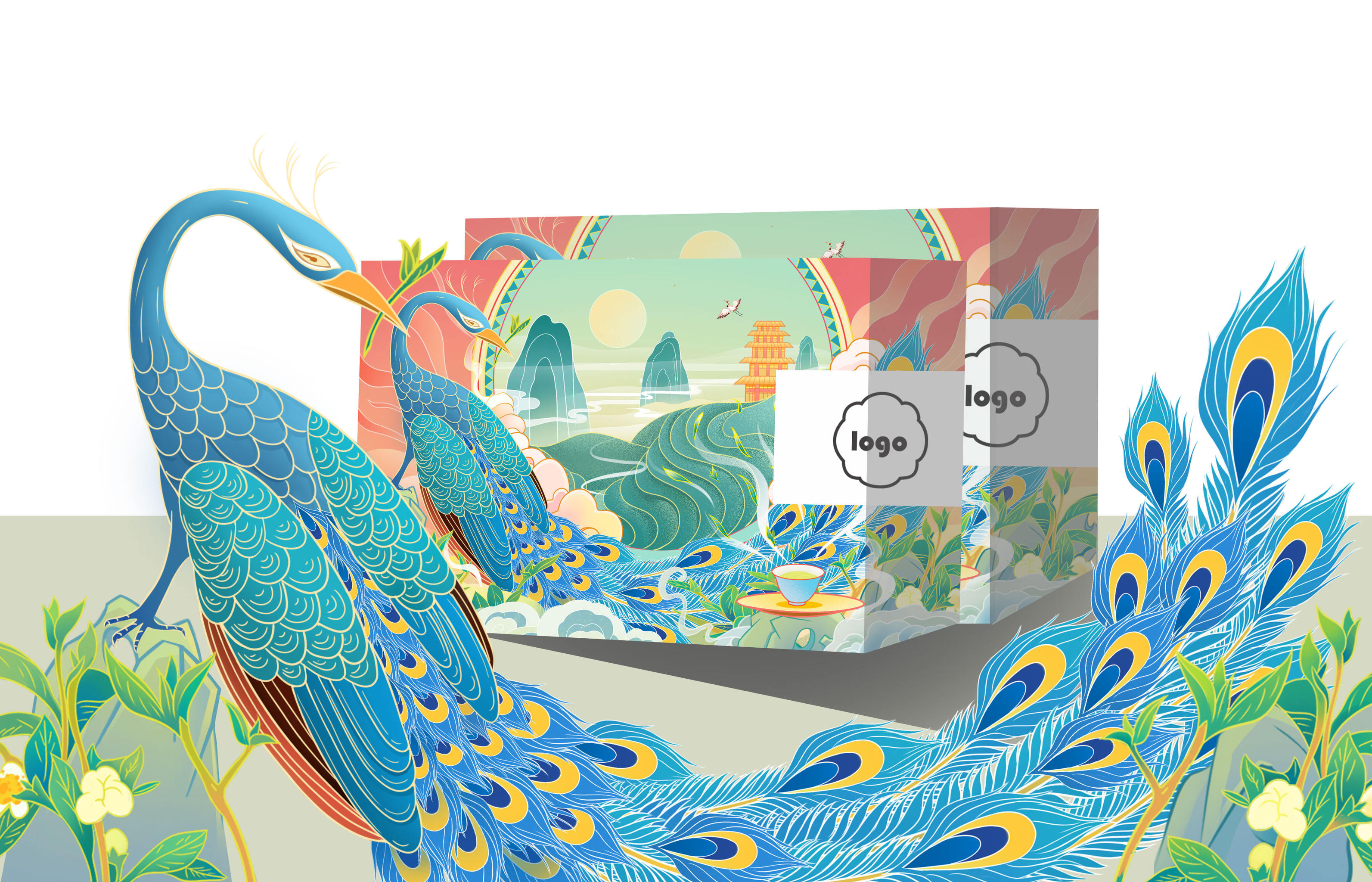 国潮毛尖插画包装