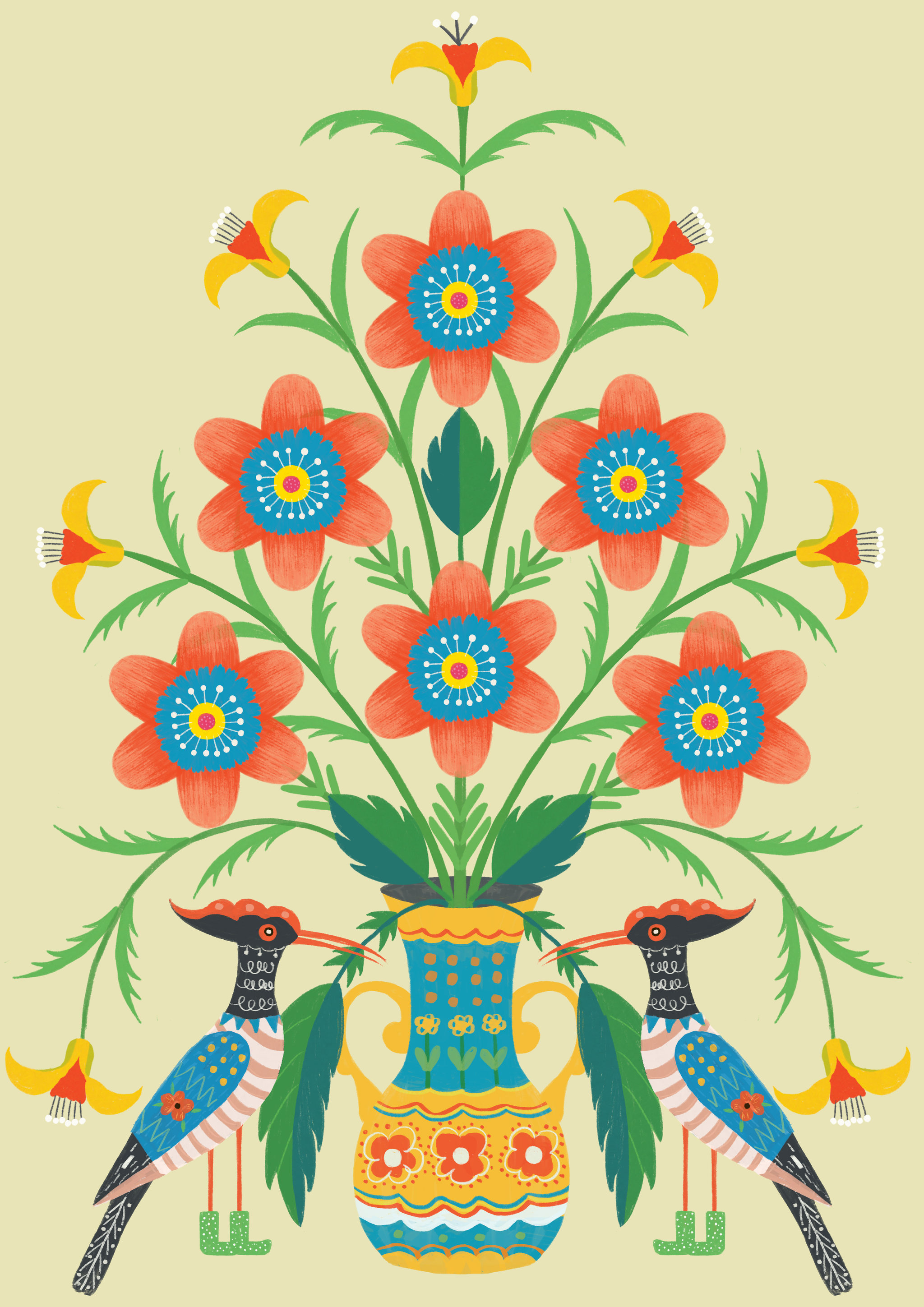 装饰性植物花朵动物插画