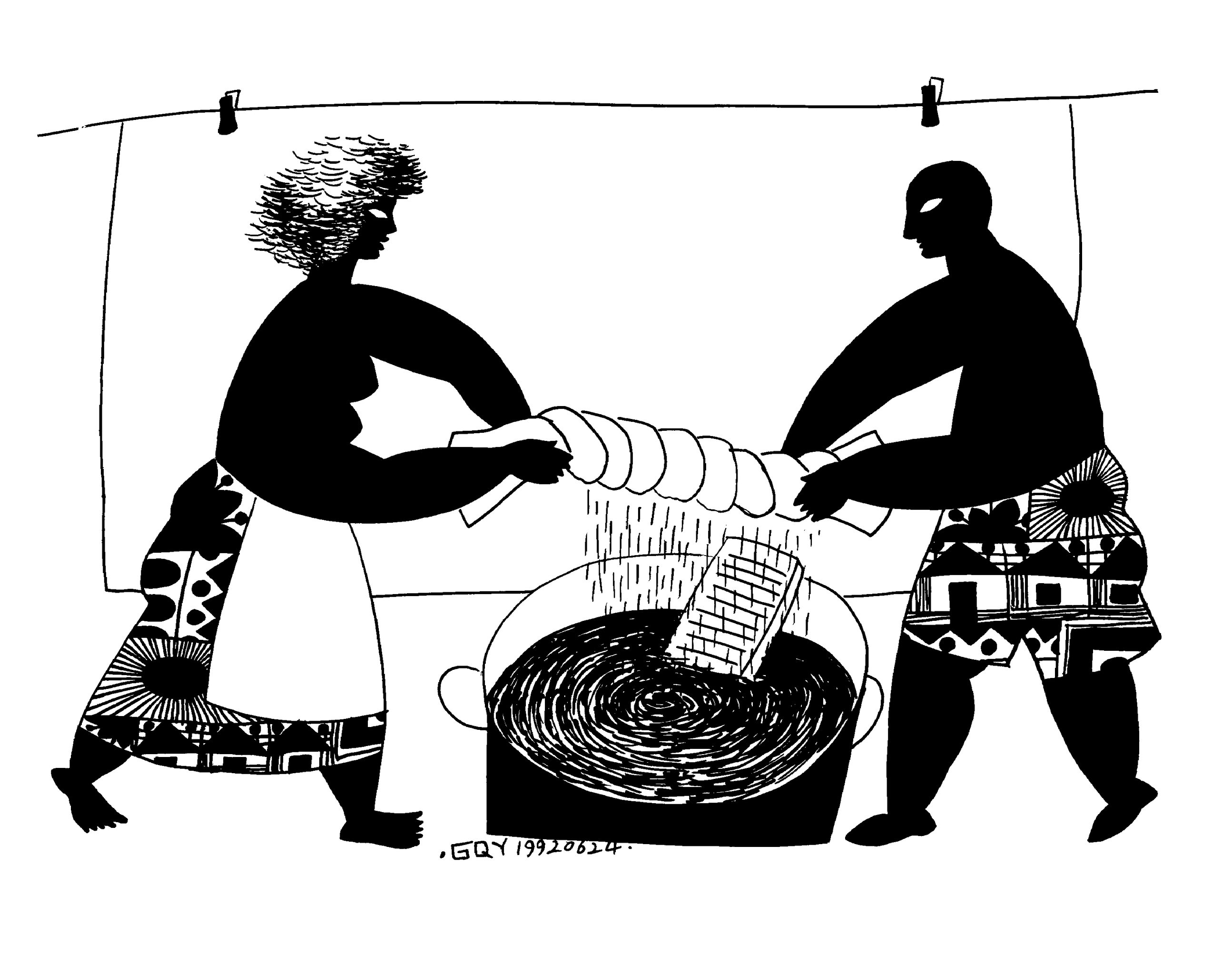 顾群业的黑白画生活场景