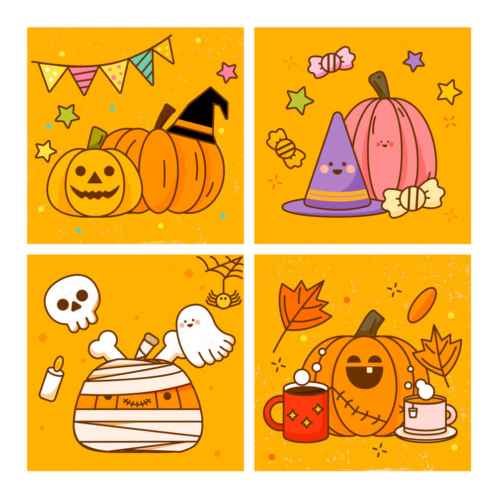 可爱的手绘万圣节元素矢量插画