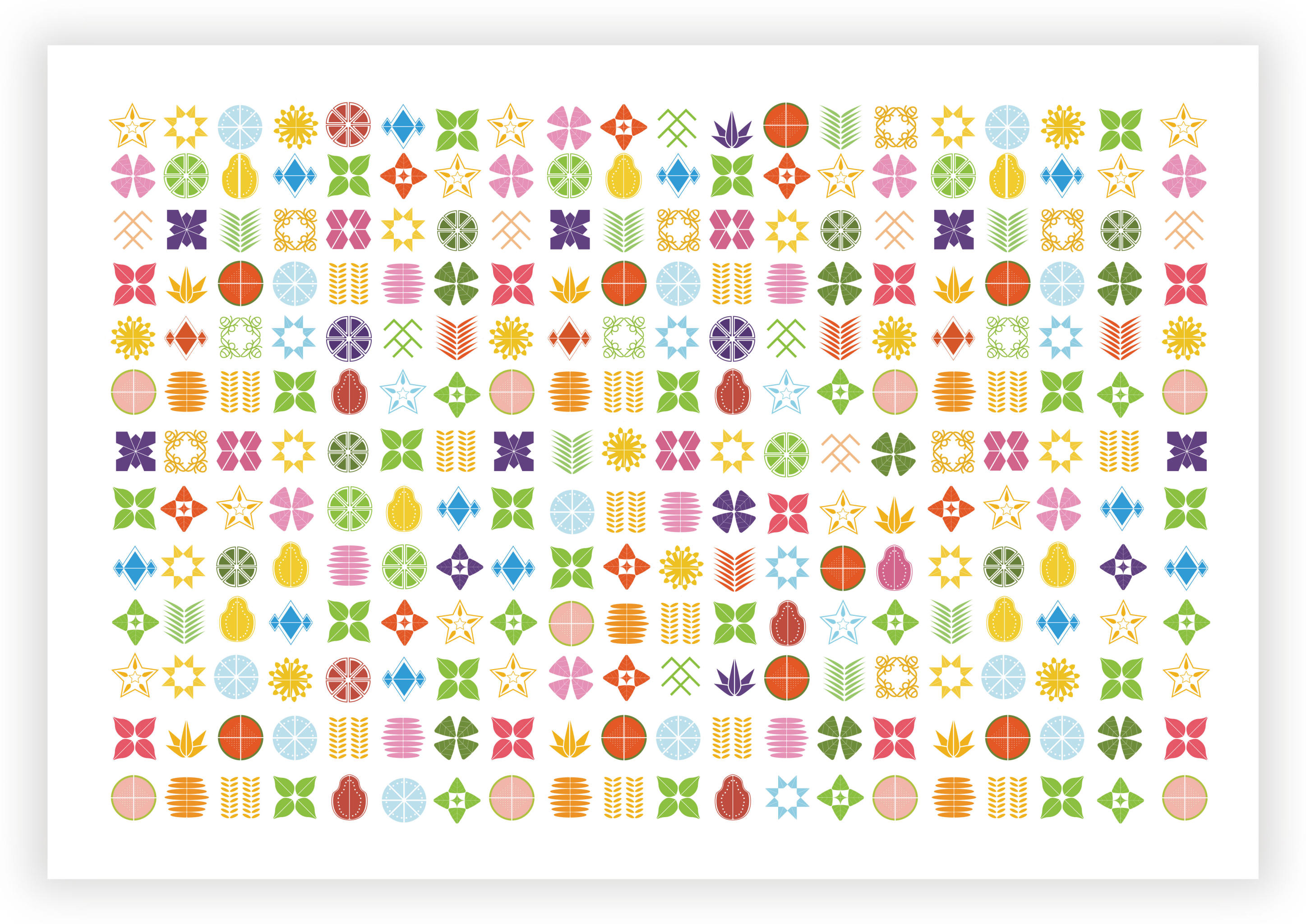 辅助图形以水果中存在的元素为灵感,如水果的截面,细胞结构等.