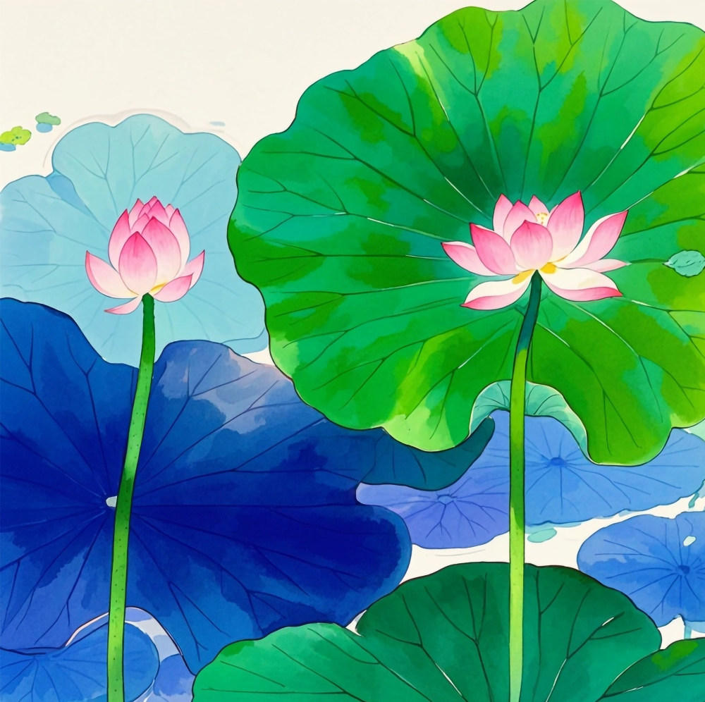 水彩风格荷叶