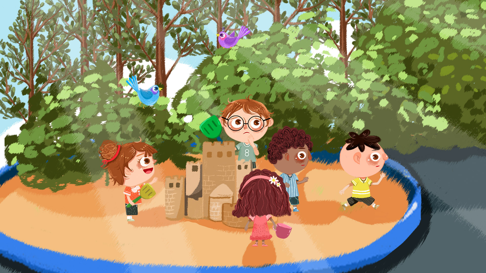 商业儿童绘本插画夏日沙池玩耍