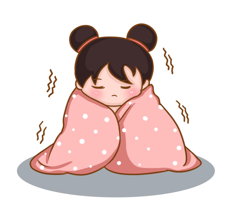 卡通手绘女孩感冒发冷
