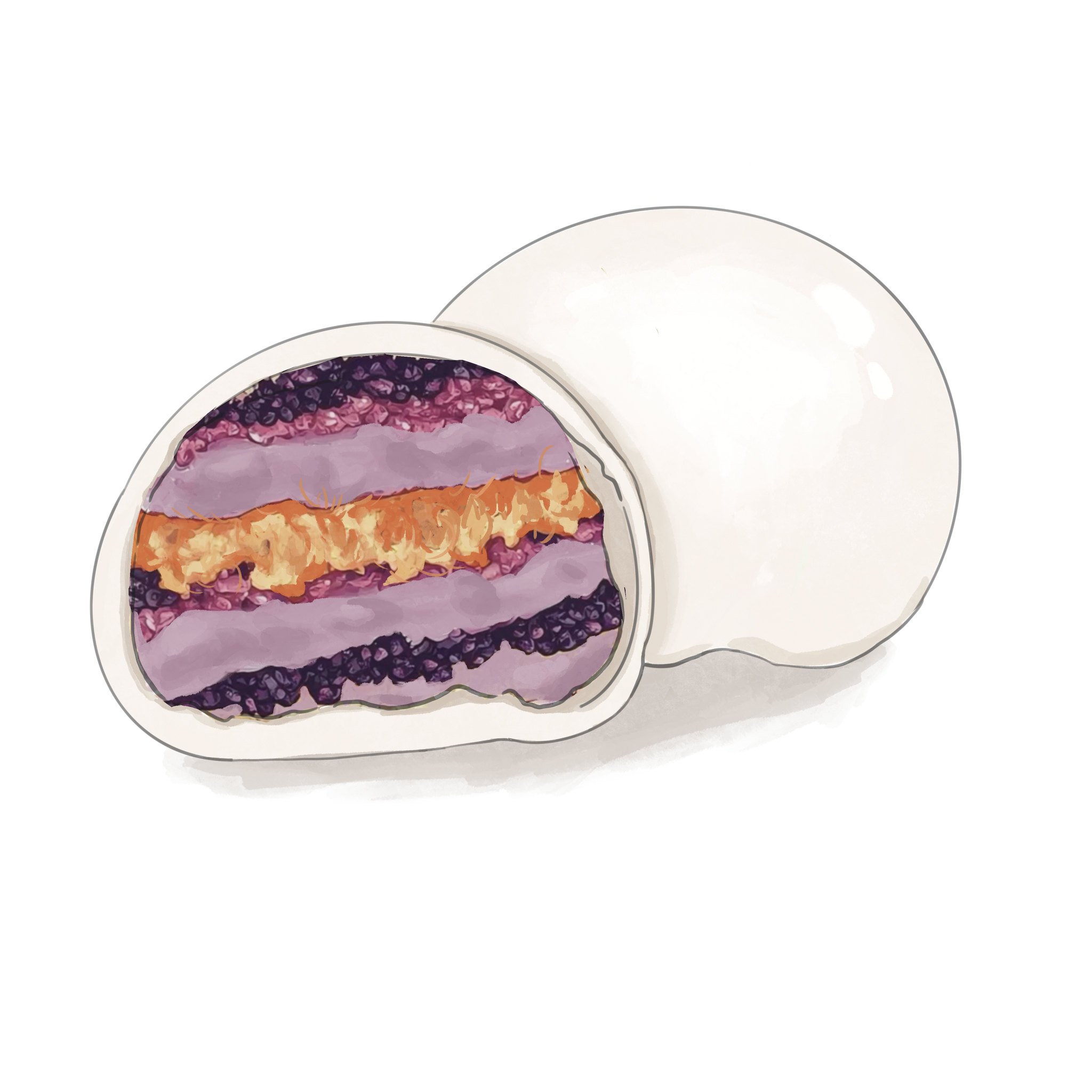 芋泥肉松紫米糯米糍大福糯米团子插画素材