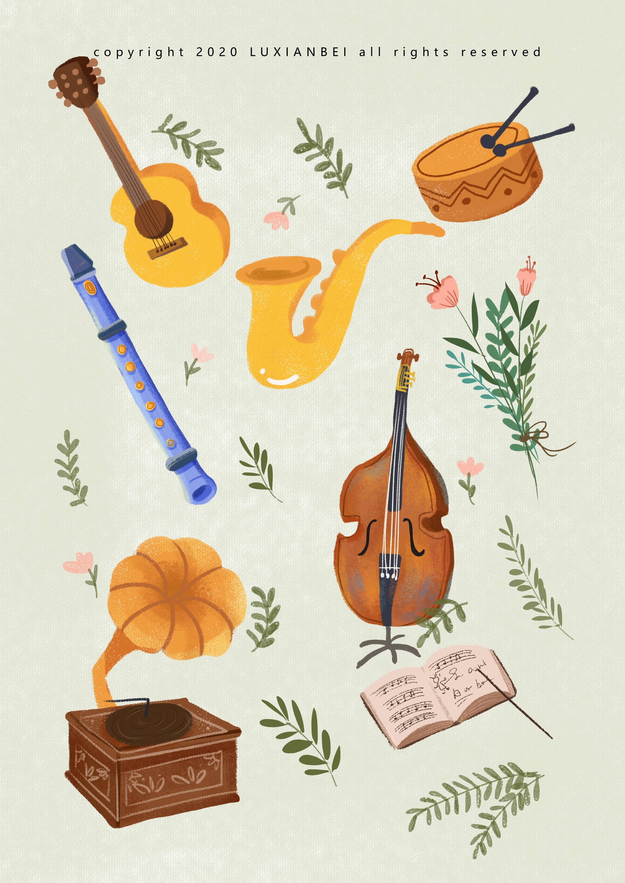 森林音乐会扁平风插画