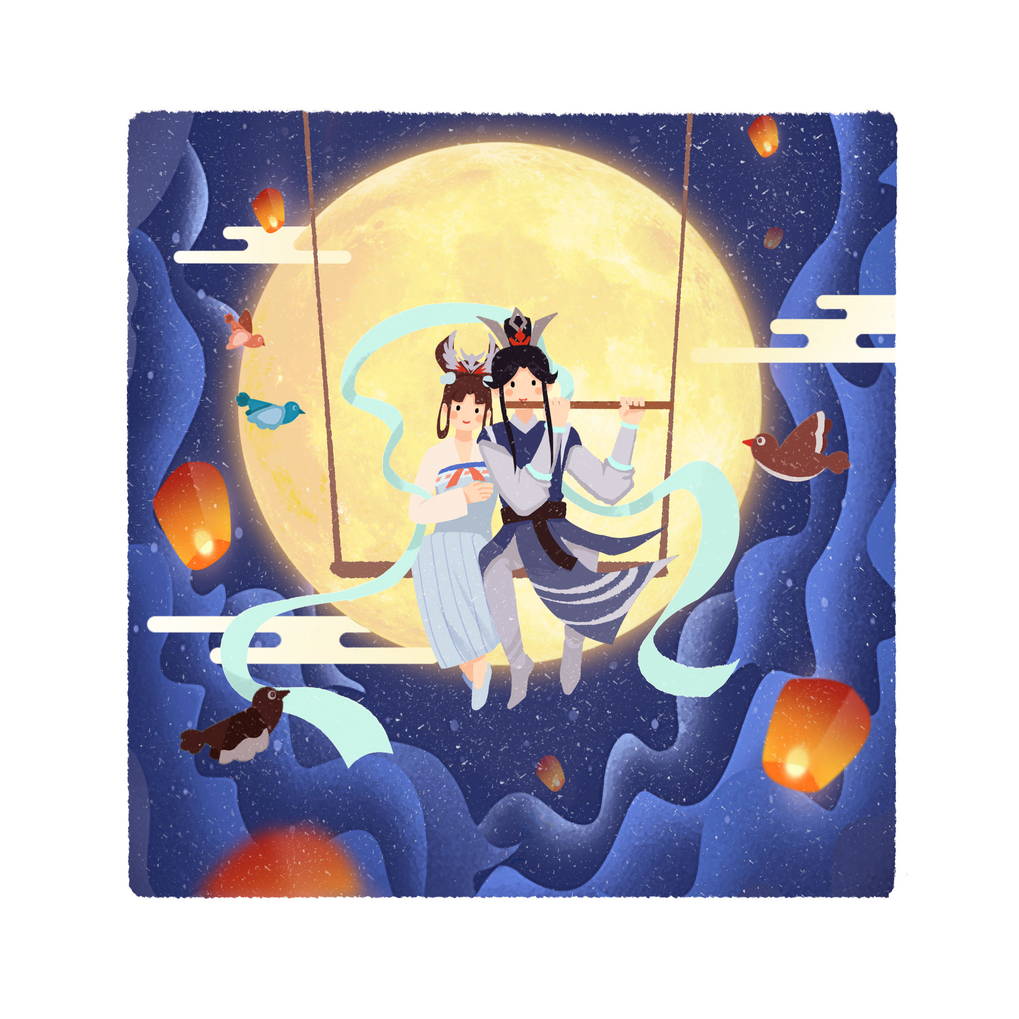 七夕节的小插画