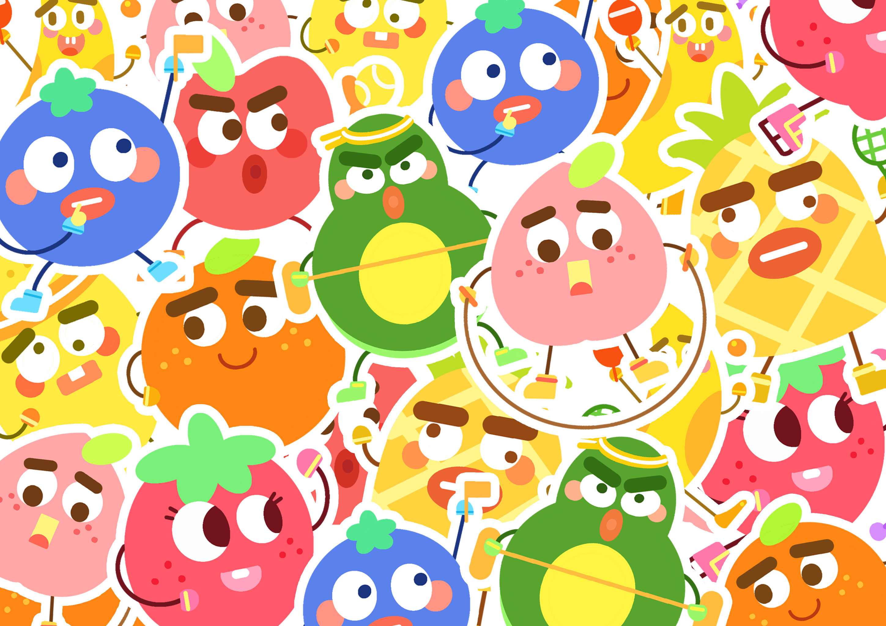 原创插画贴纸水果运动会