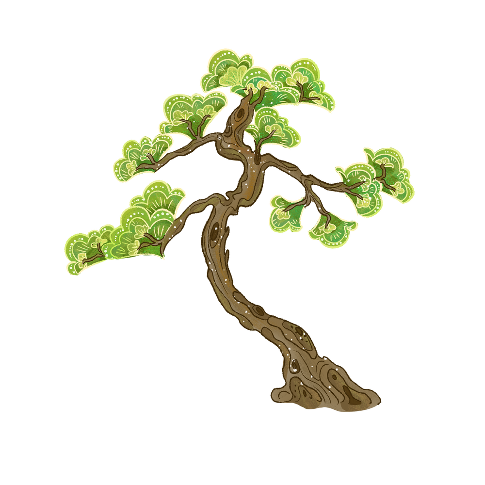 新国风绿色松树元素插画