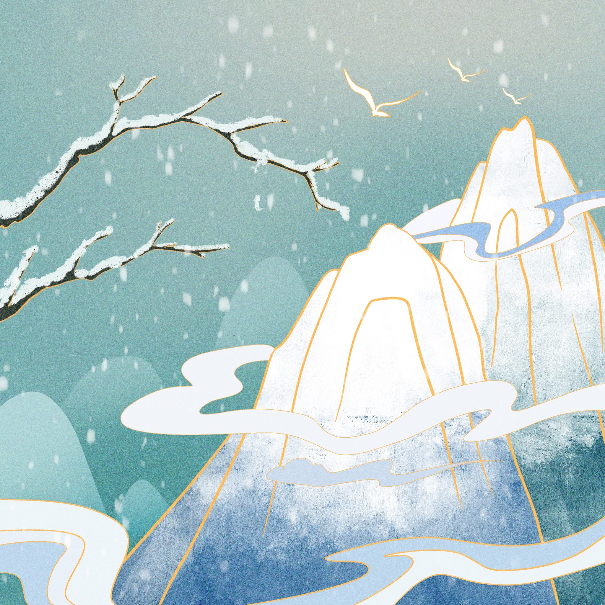 扁平中国风《风花雪月》