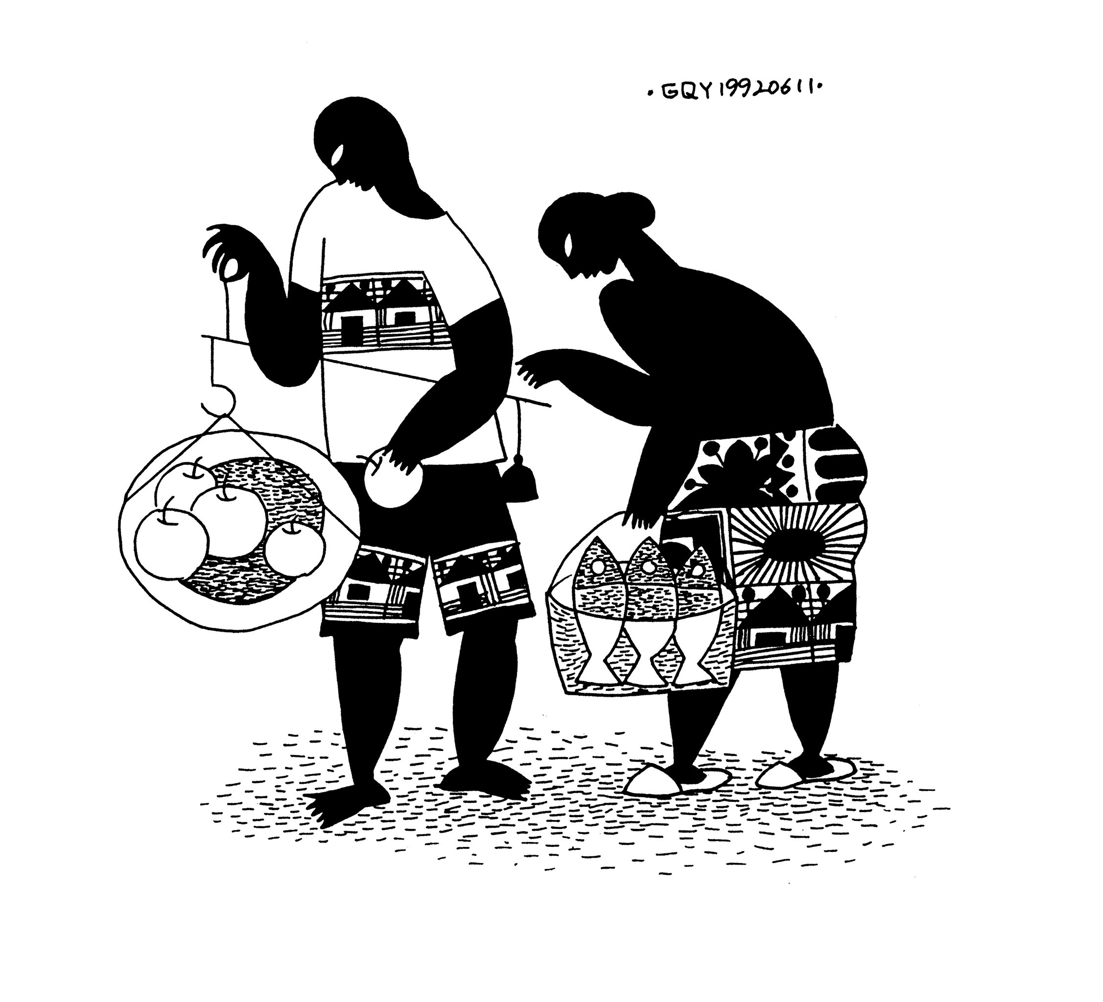 顾群业的黑白画生活场景