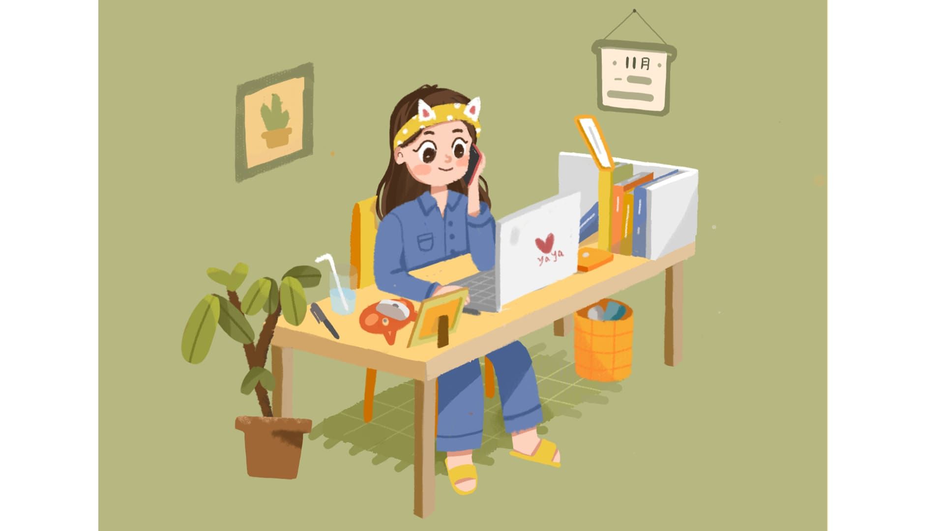 居家办公的小女孩