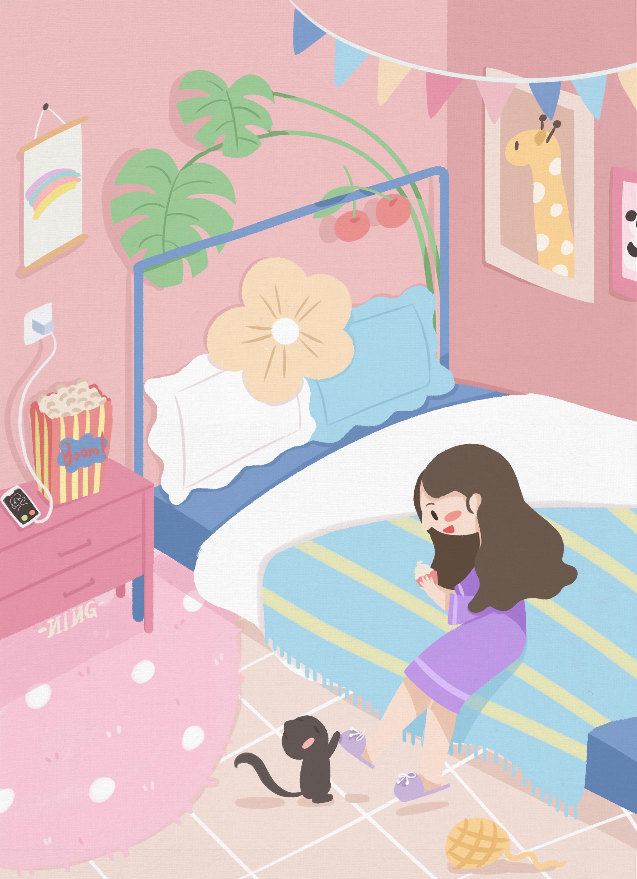 扁平插画系列宅家的小日子