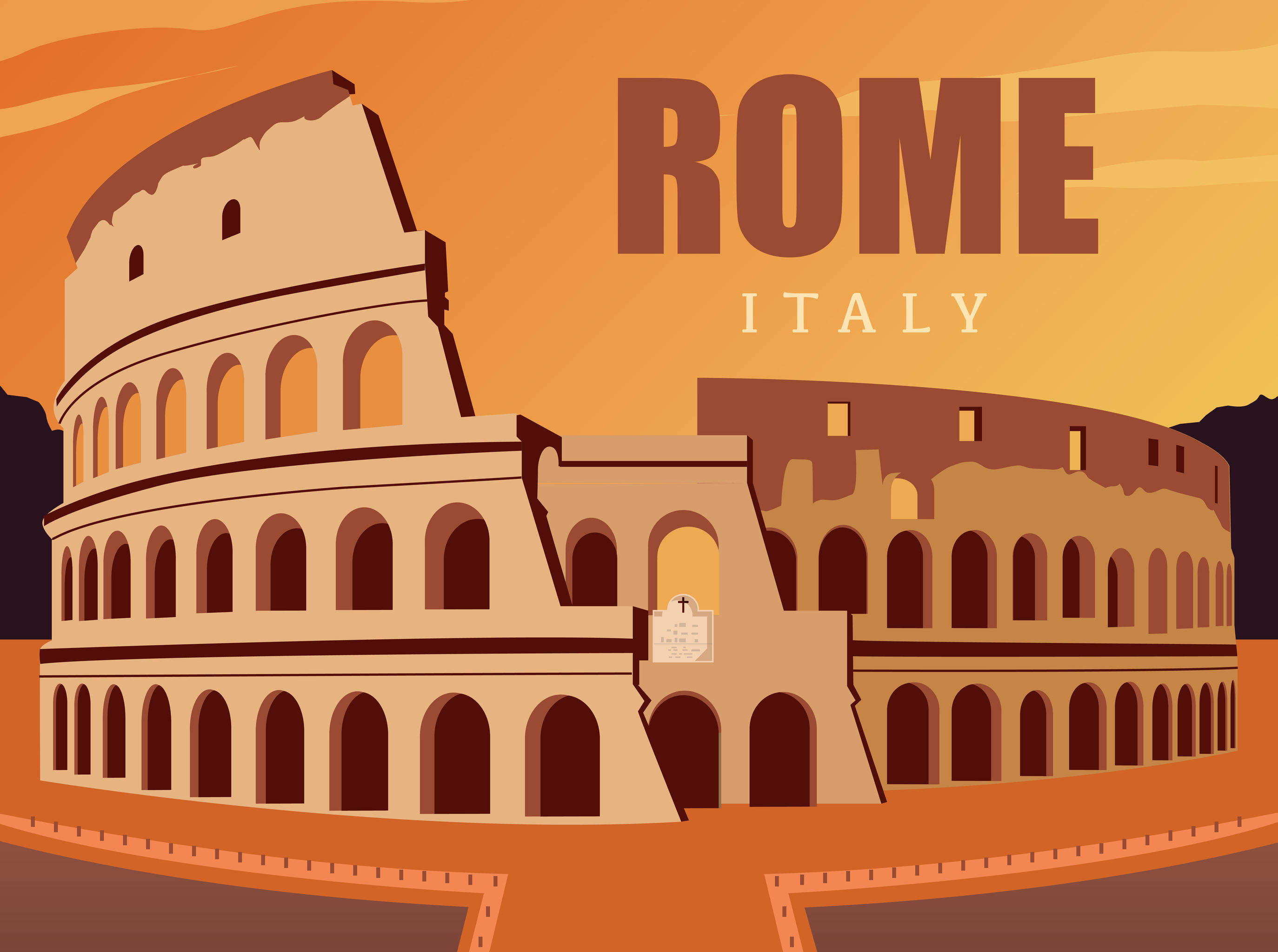 意大利罗马斗兽场复古地标旅行欧洲海报