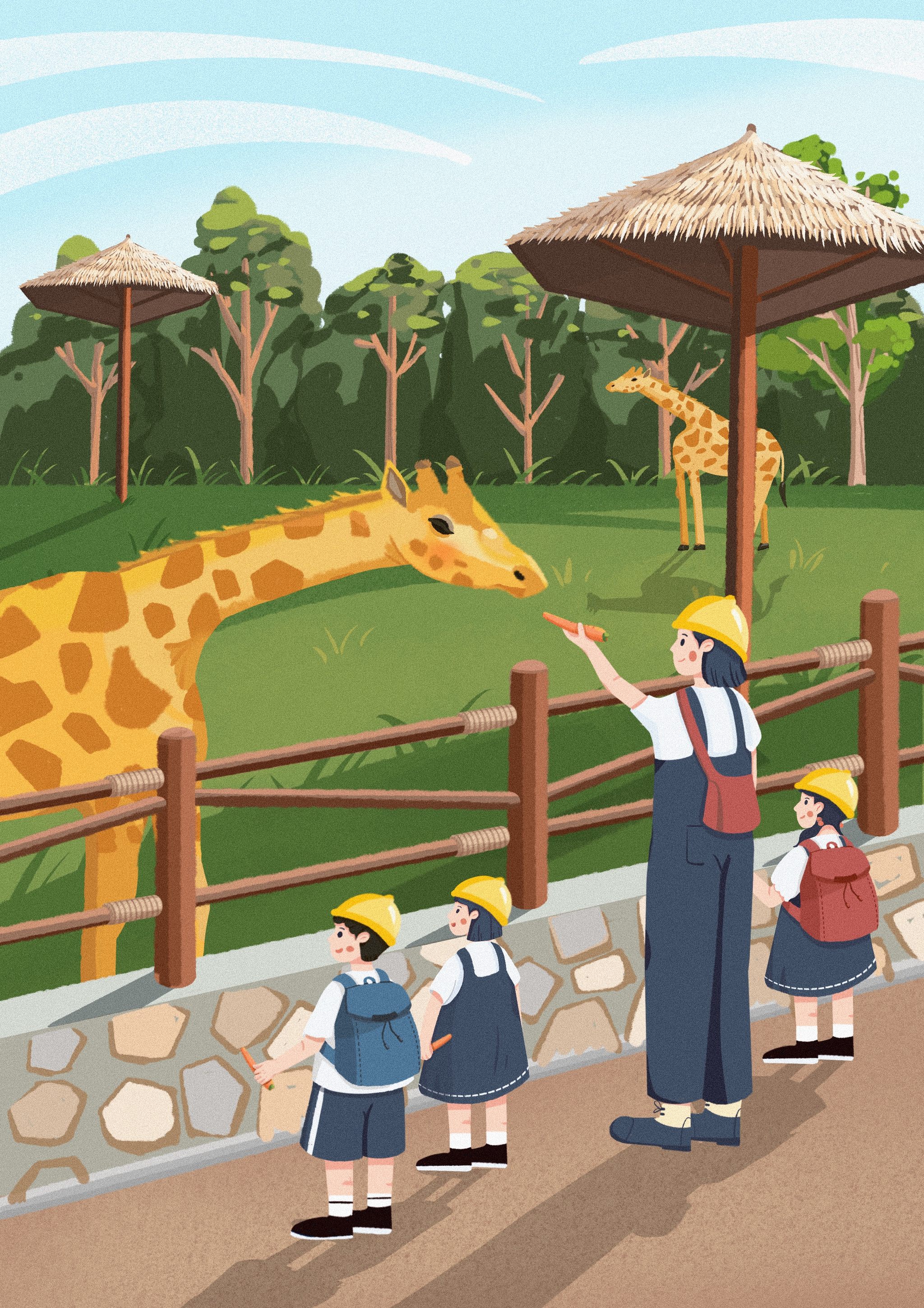 插画幼儿园出游