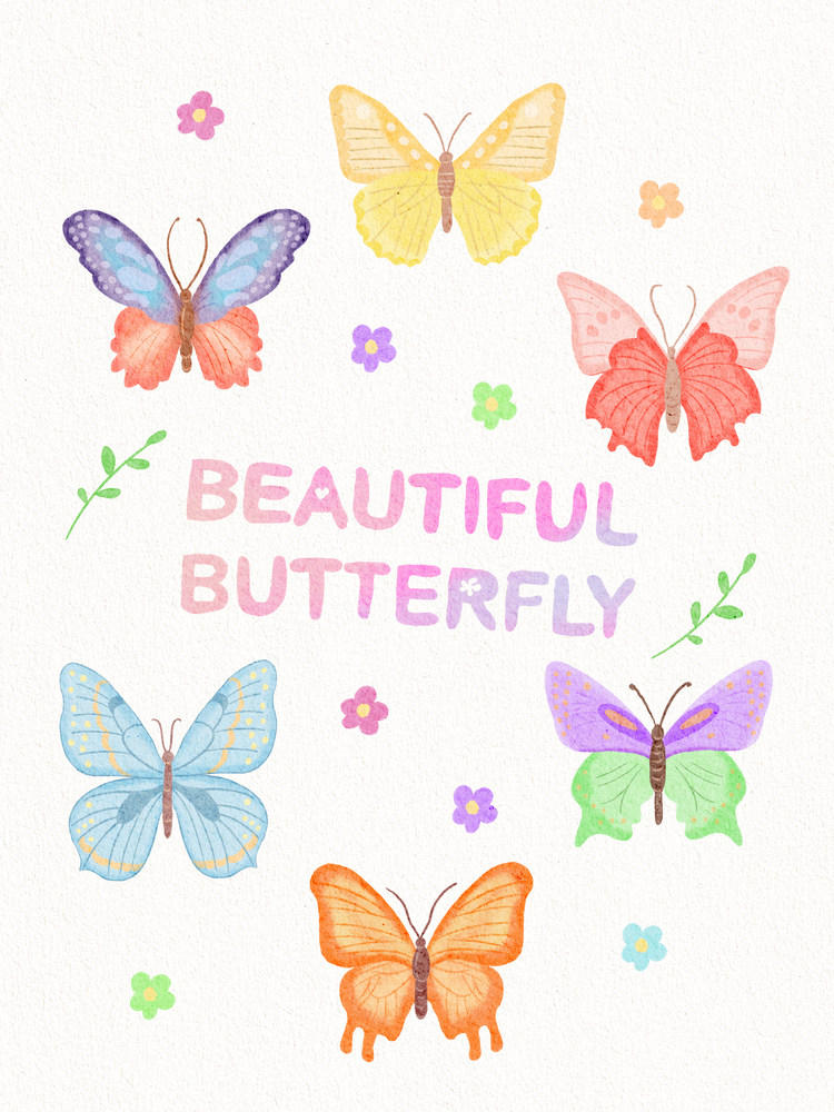 水彩风彩色花花蝴蝶