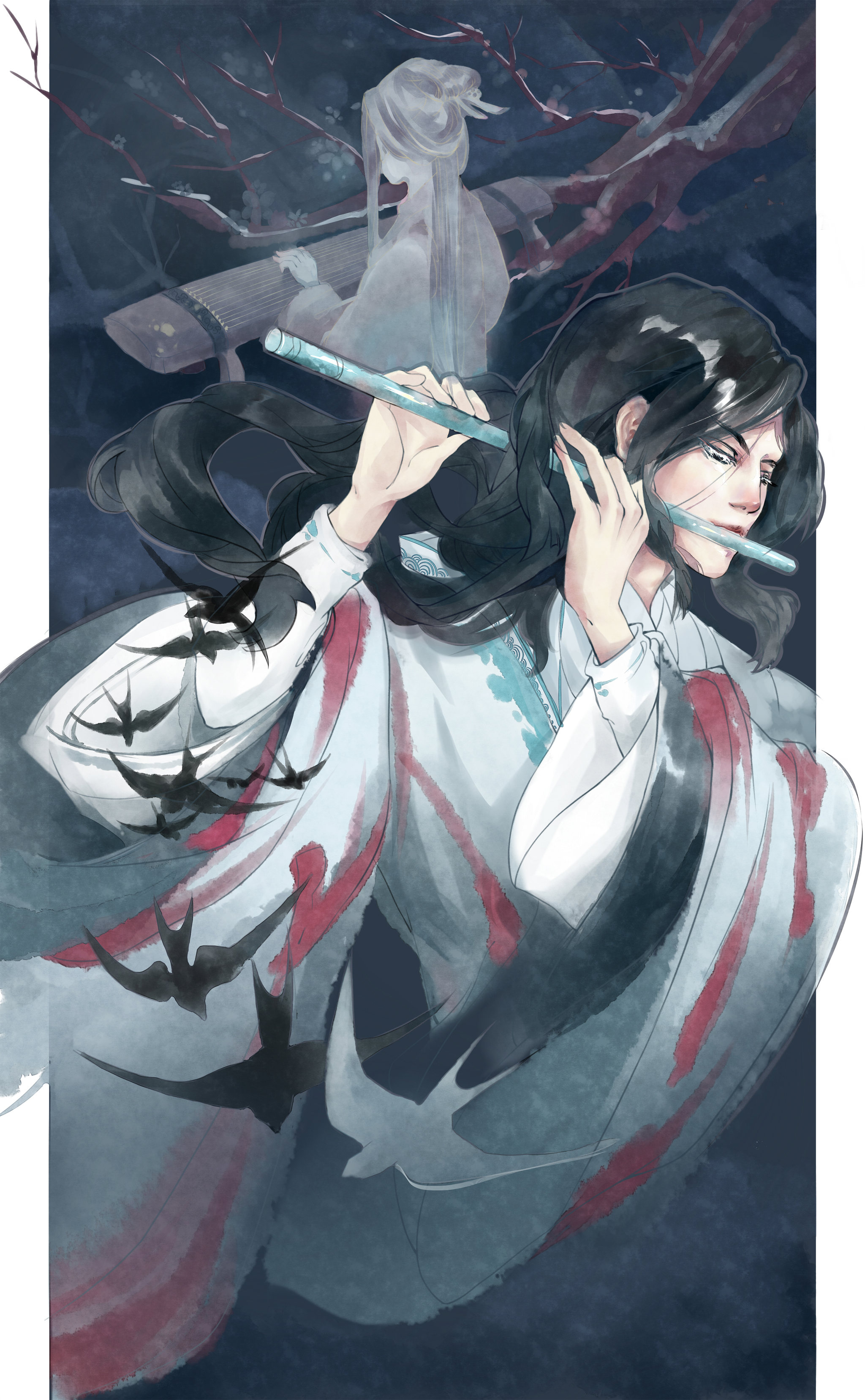 梅边吹笛,唤起玉人,不管清寒与攀摘.