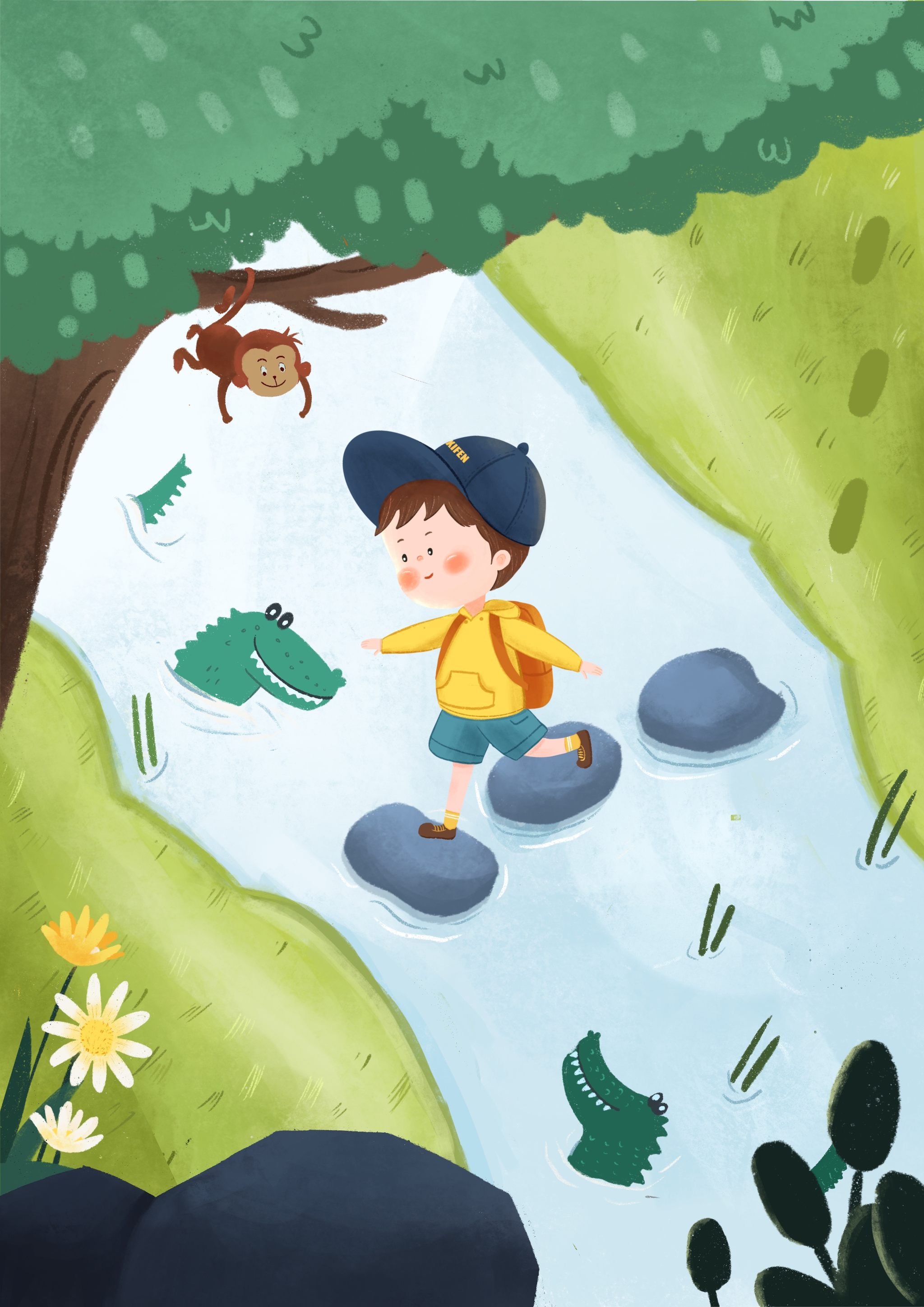 儿童插画之夏季森林冒险之旅,寻找灯塔上的风景