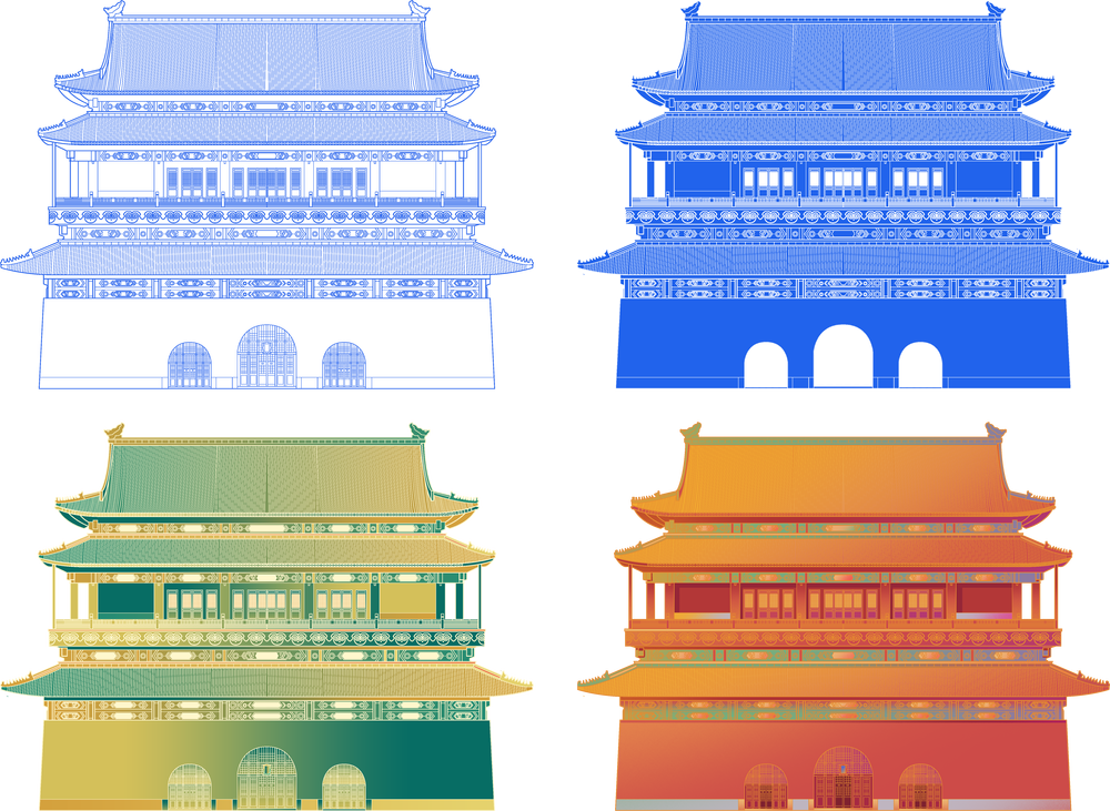 钟鼓楼北京城市风光国潮风扁平风