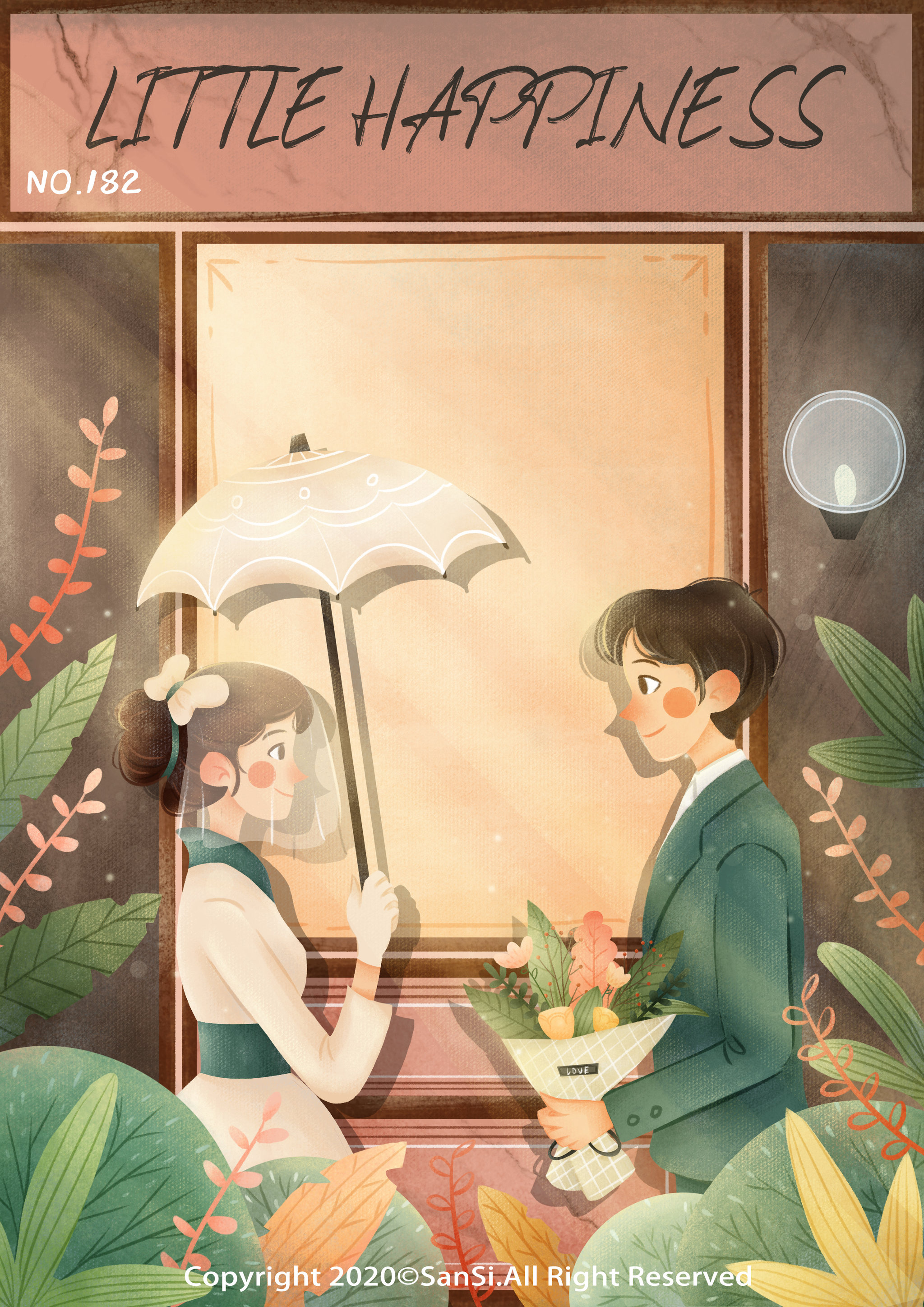 复古风情侣插画《感谢遇见》 - 三斯后行 - 原创作品 - 视觉中国(爱