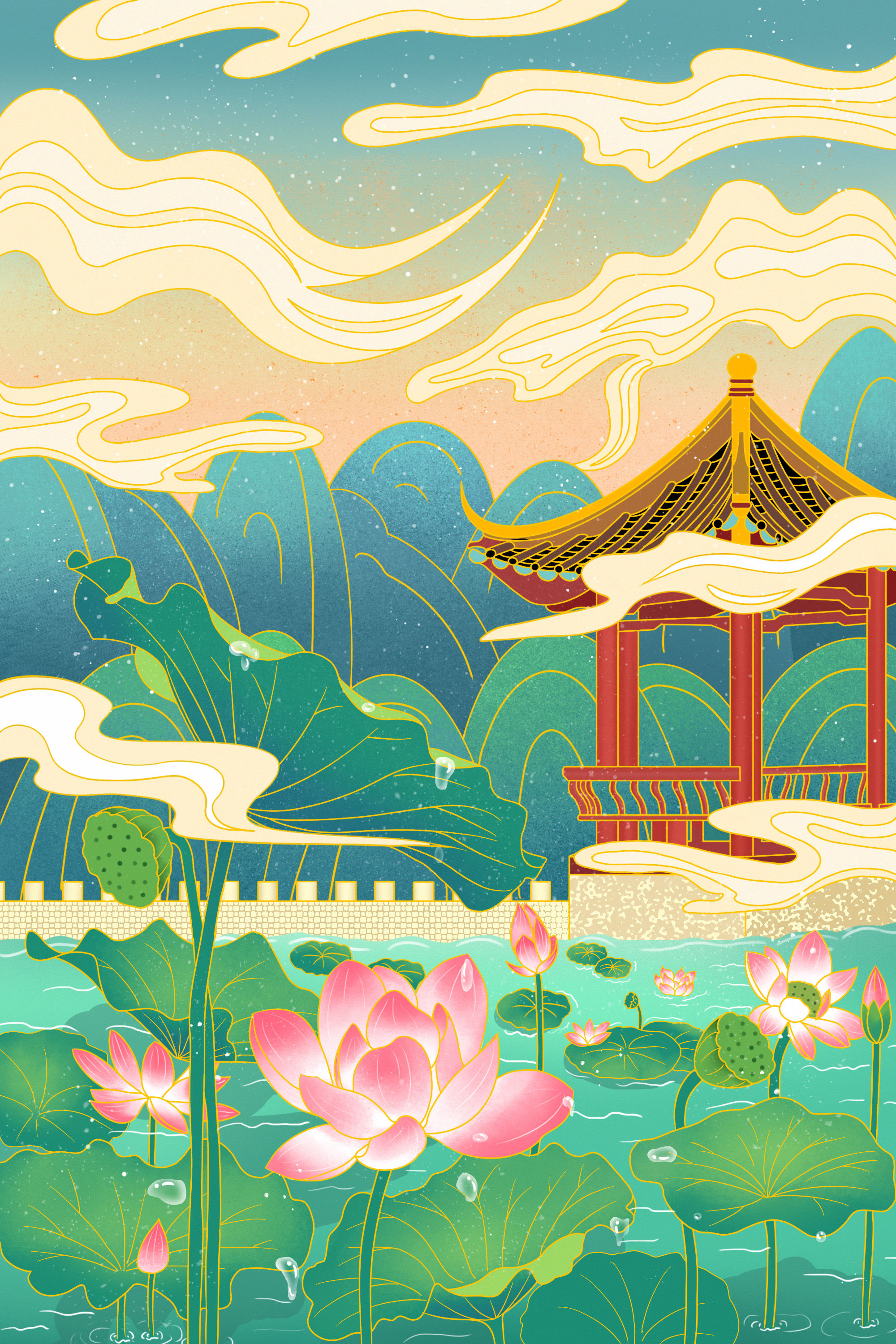 新中式藕粉包装插画