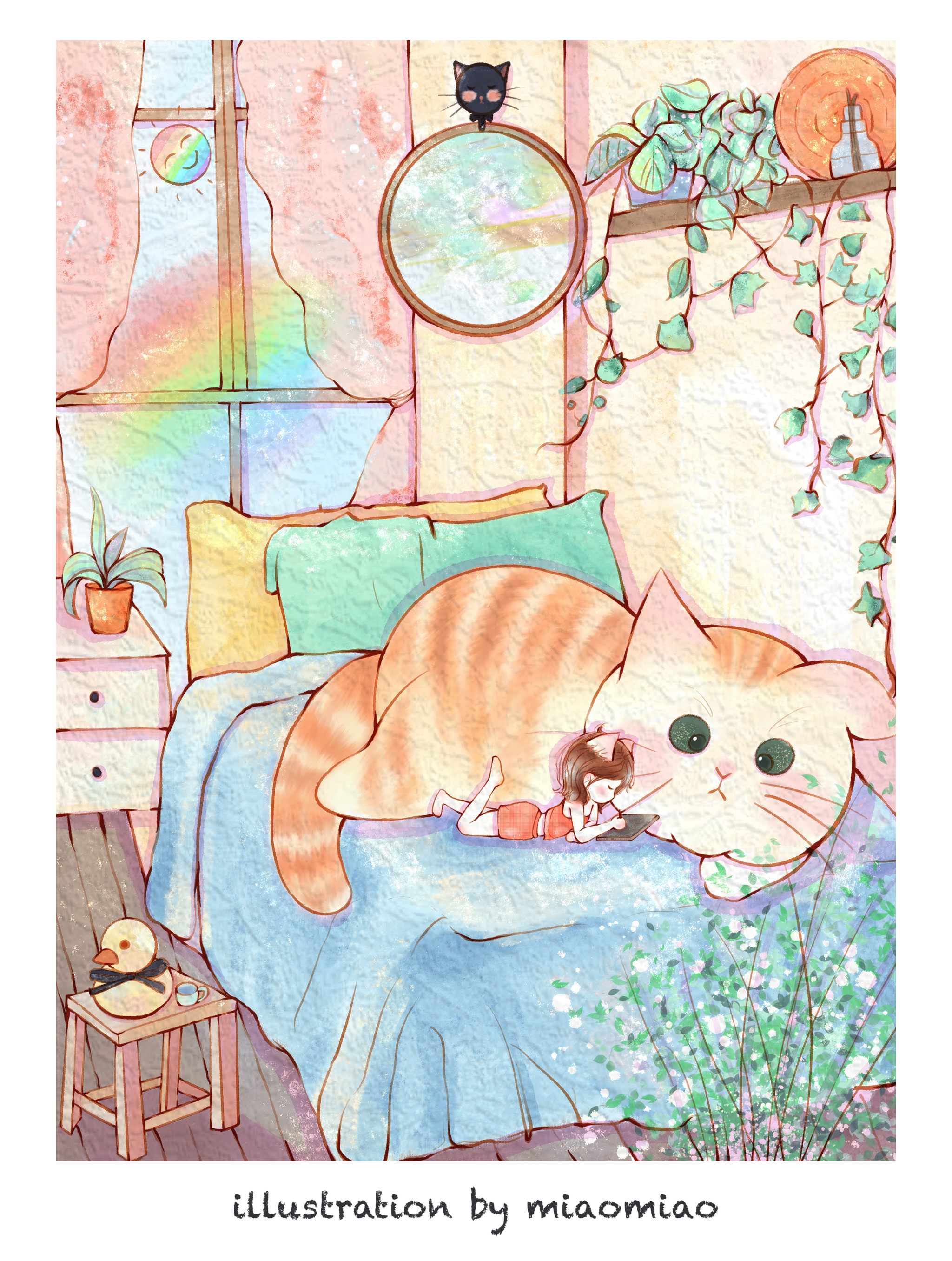 猫和少女系列插画