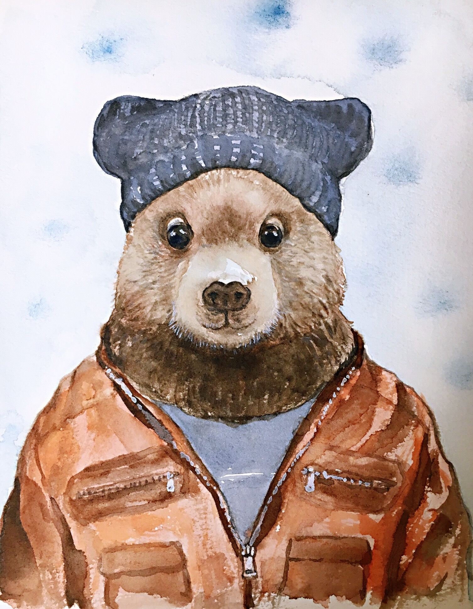 手绘拟人动物半身像水獭棕熊鳄鱼和虎