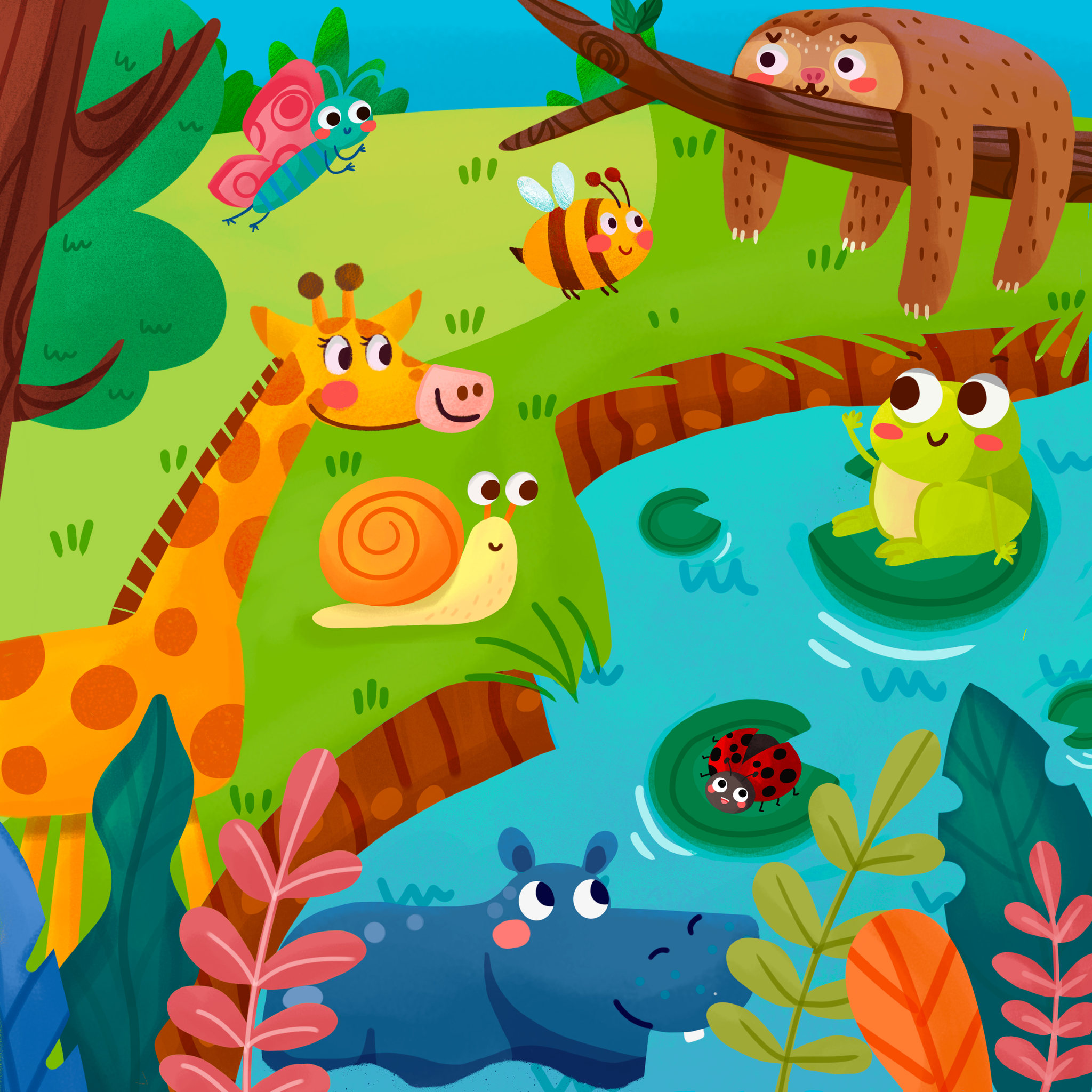 森林海洋动物生物蔬菜水果儿童插画