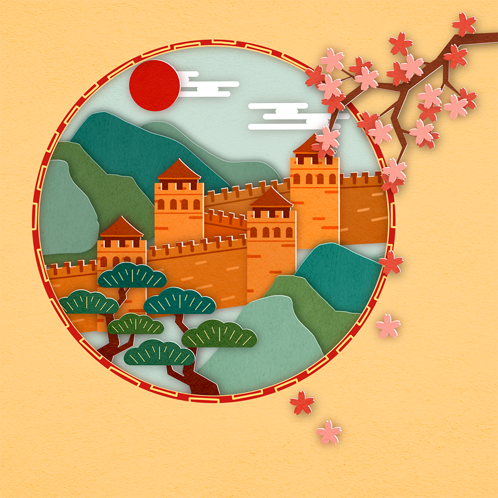 中国风剪纸风格插画