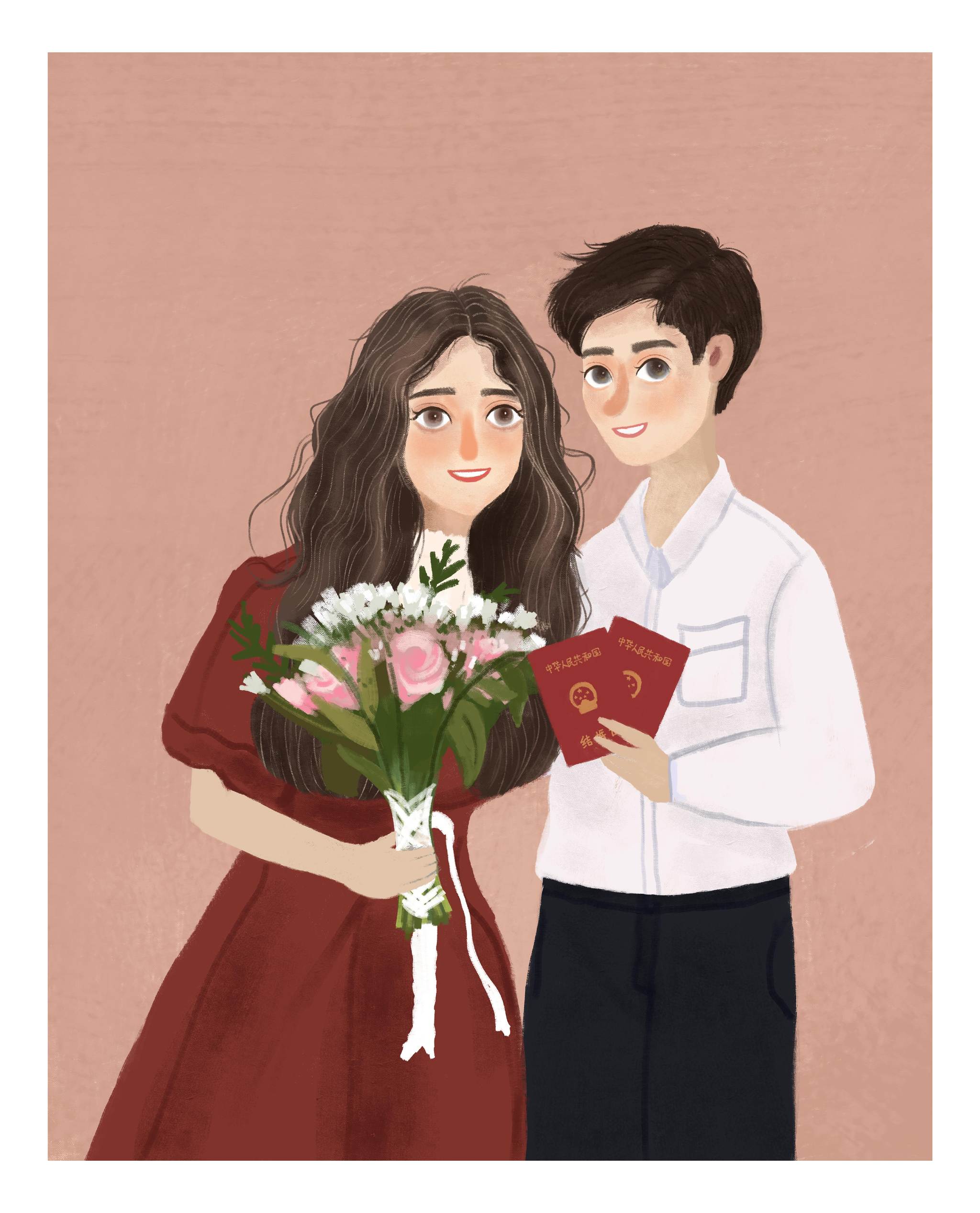 情侣领证插画头像