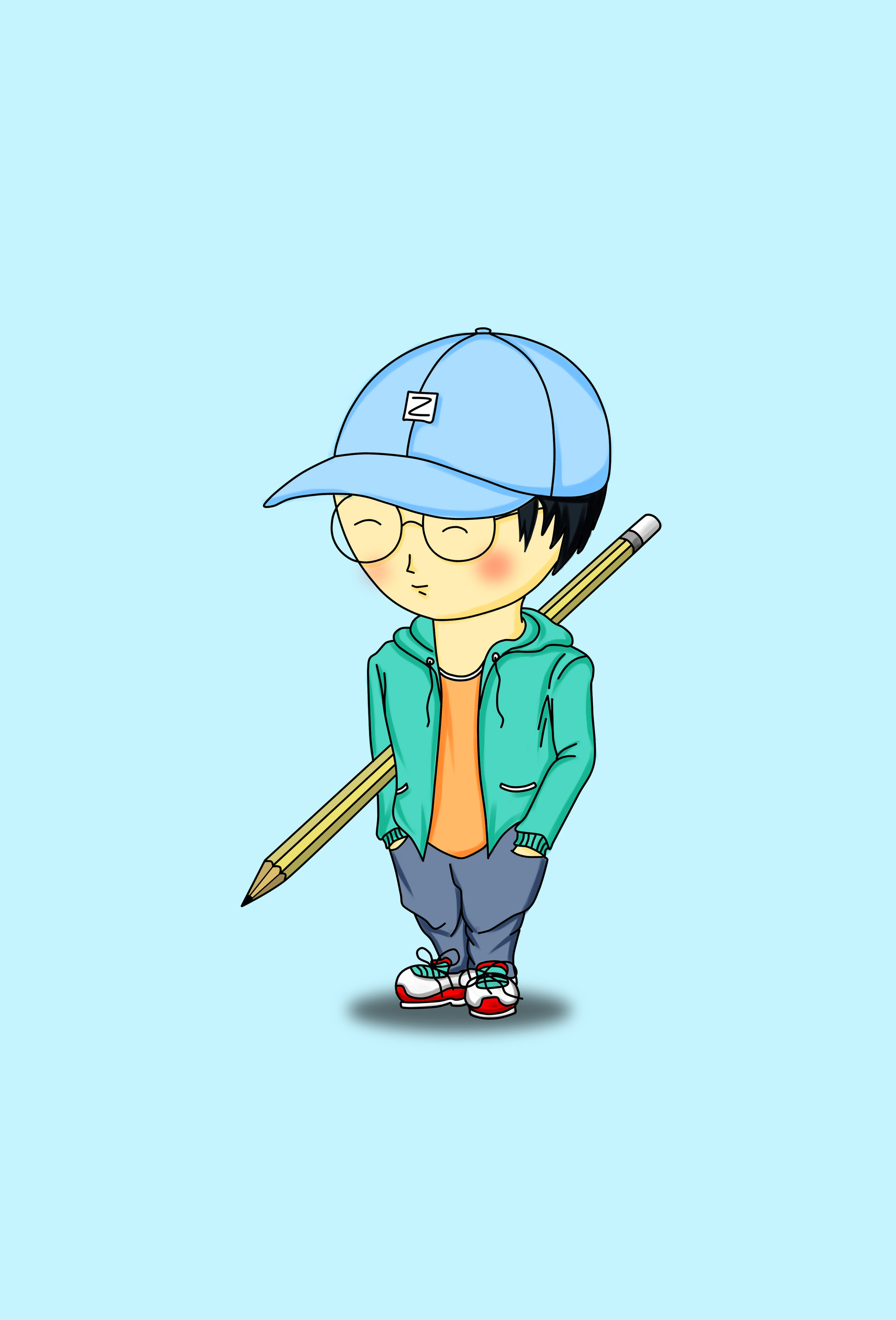 这个是给小智自己画的一个q版肖像,手拿画笔代表了小智的生活离不开