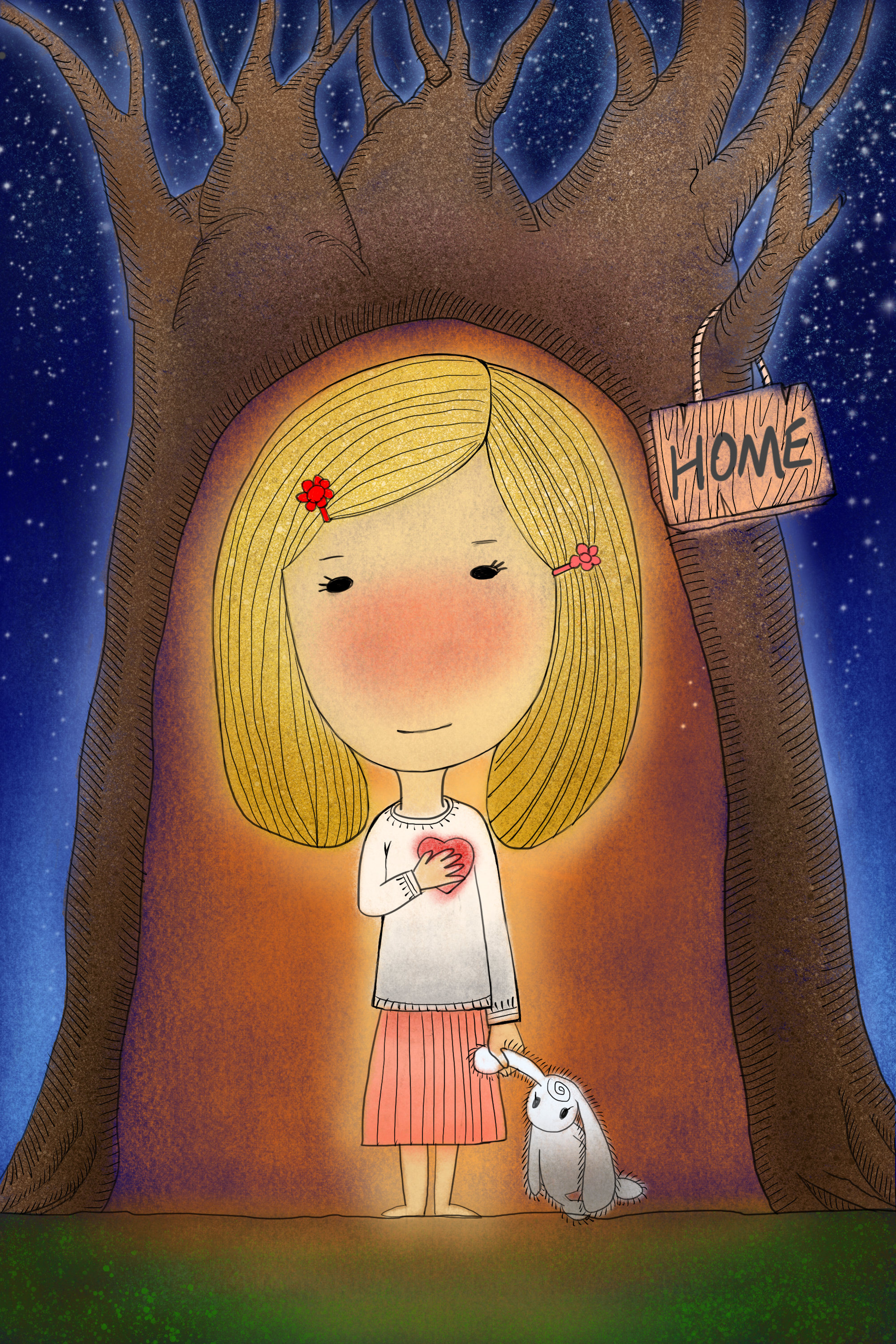 手绘儿童插画温馨的家