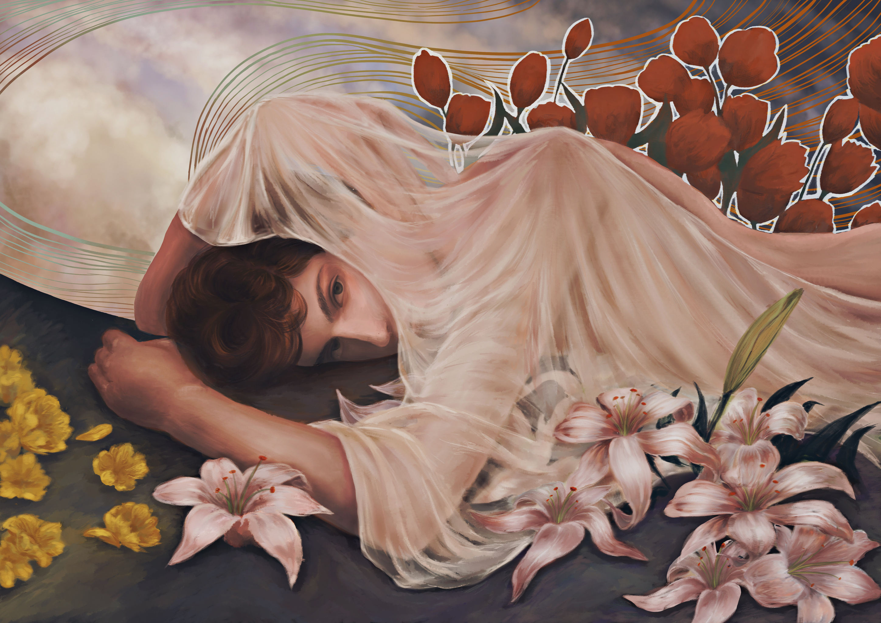 油画风格人物厚涂插画装饰画